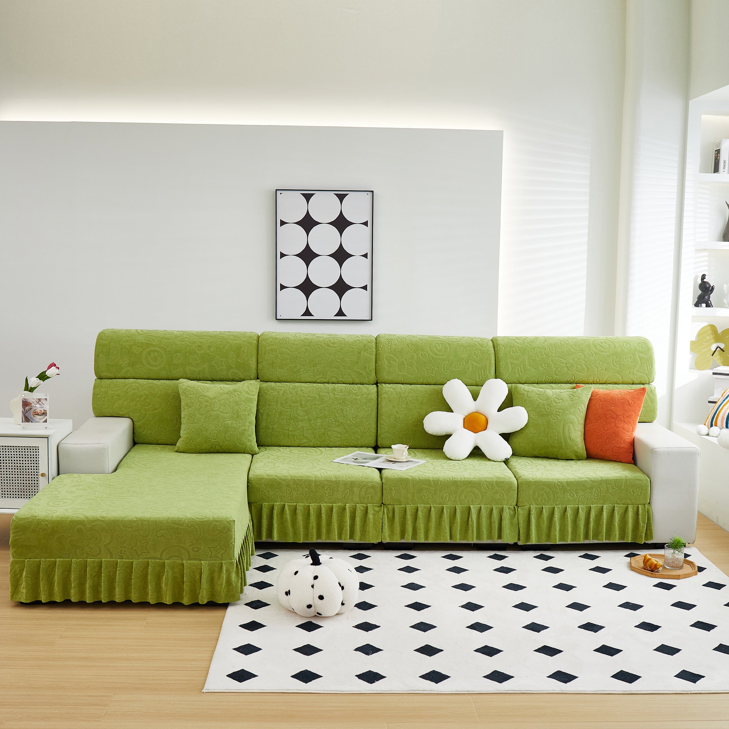 Elastic Skirted Couch Cushion Covers For 1/2/3/4-seater Sofas, Furniture Protector For Pets, Kids
