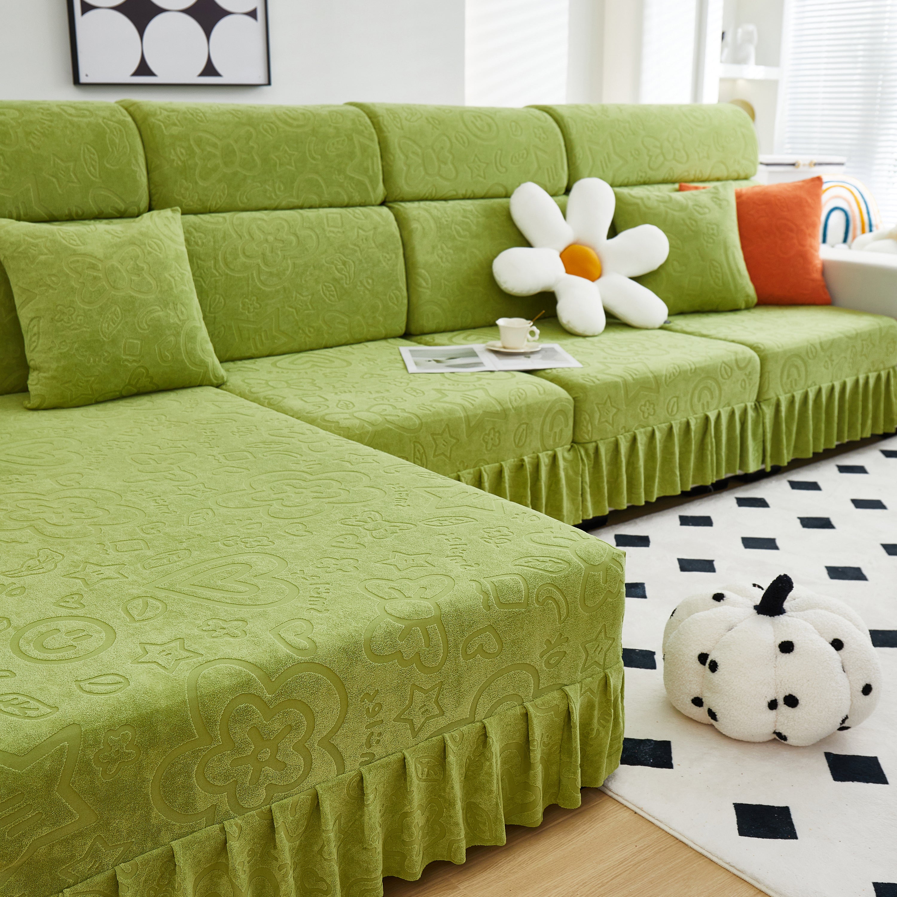 Elastic Skirted Couch Cushion Covers For 1/2/3/4-seater Sofas, Furniture Protector For Pets, Kids