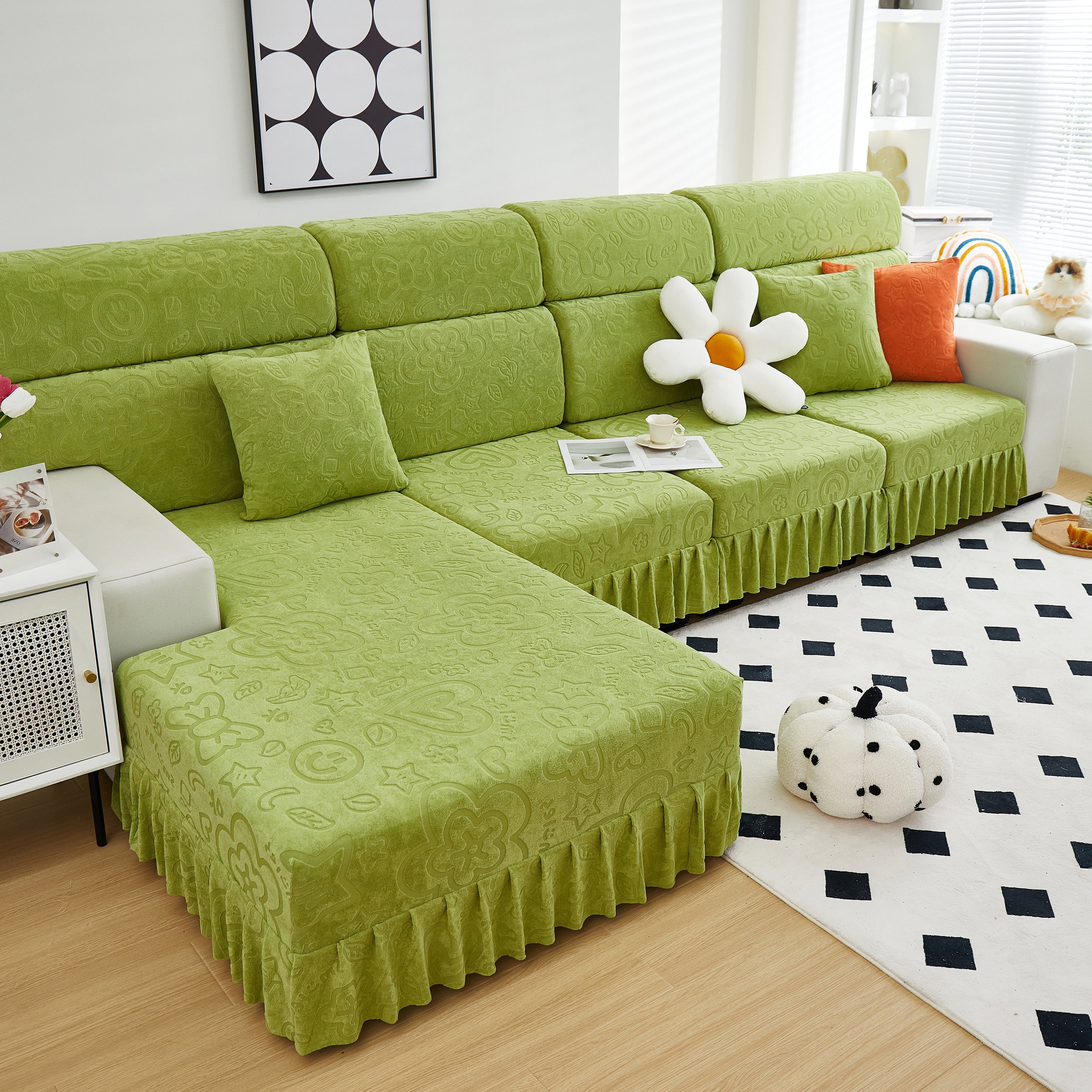 Elastic Skirted Couch Cushion Covers For 1/2/3/4-seater Sofas, Furniture Protector For Pets, Kids