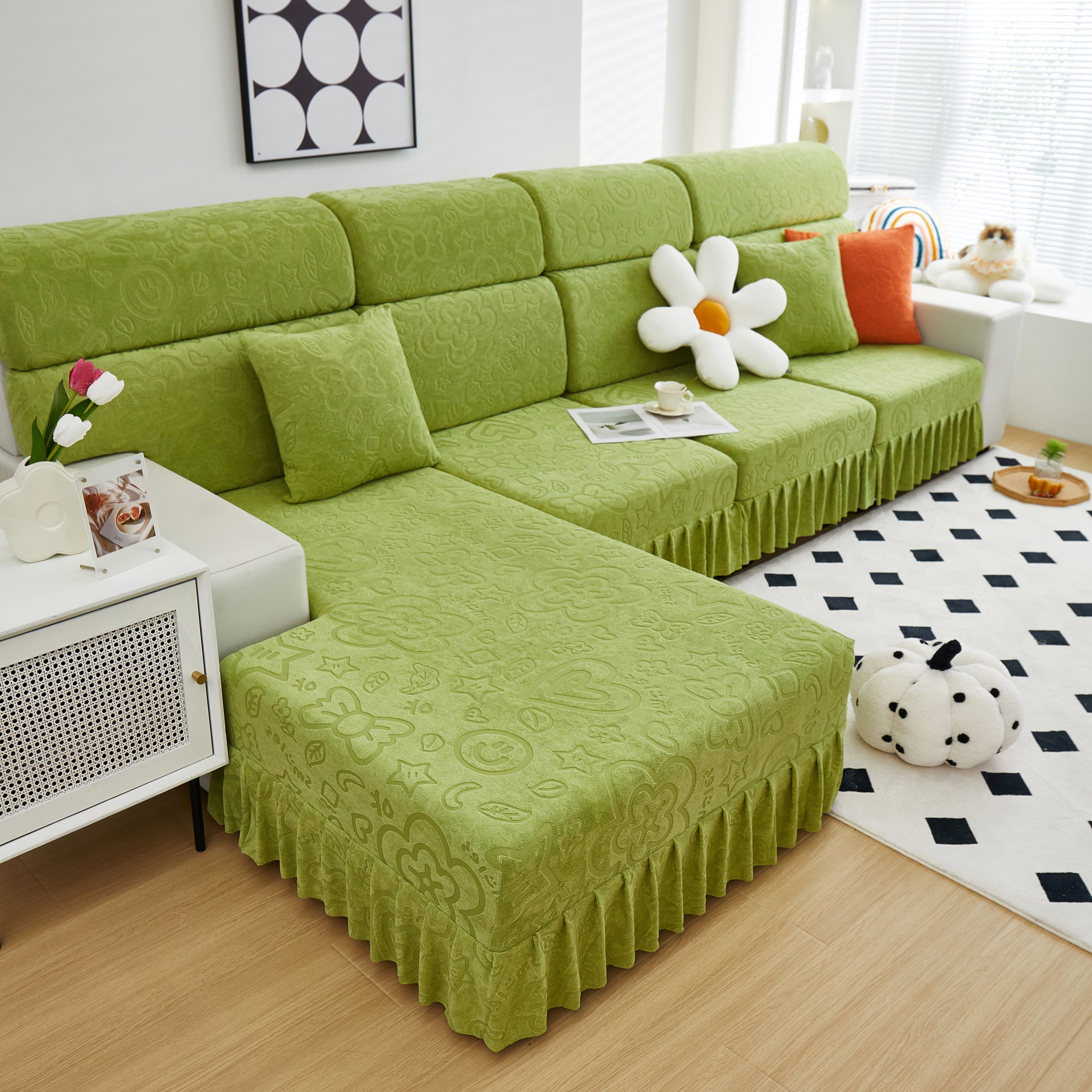 Elastic Skirted Couch Cushion Covers For 1/2/3/4-seater Sofas, Furniture Protector For Pets, Kids
