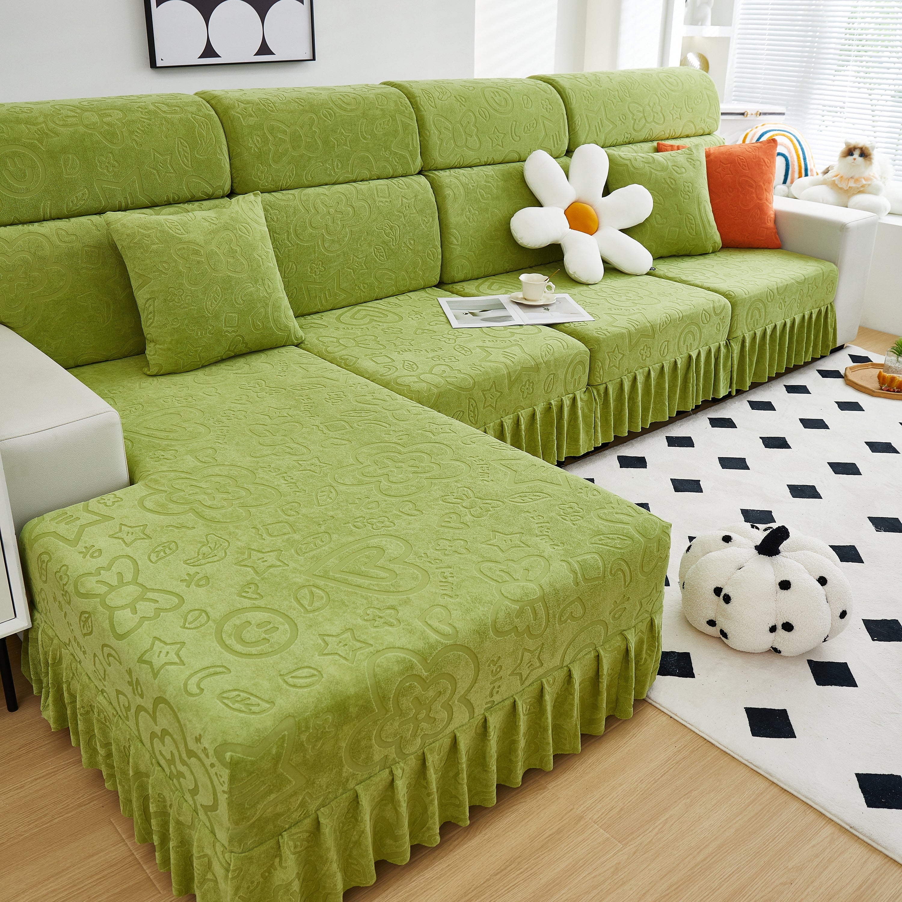 Elastic Skirted Couch Cushion Covers For 1/2/3/4-seater Sofas, Furniture Protector For Pets, Kids
