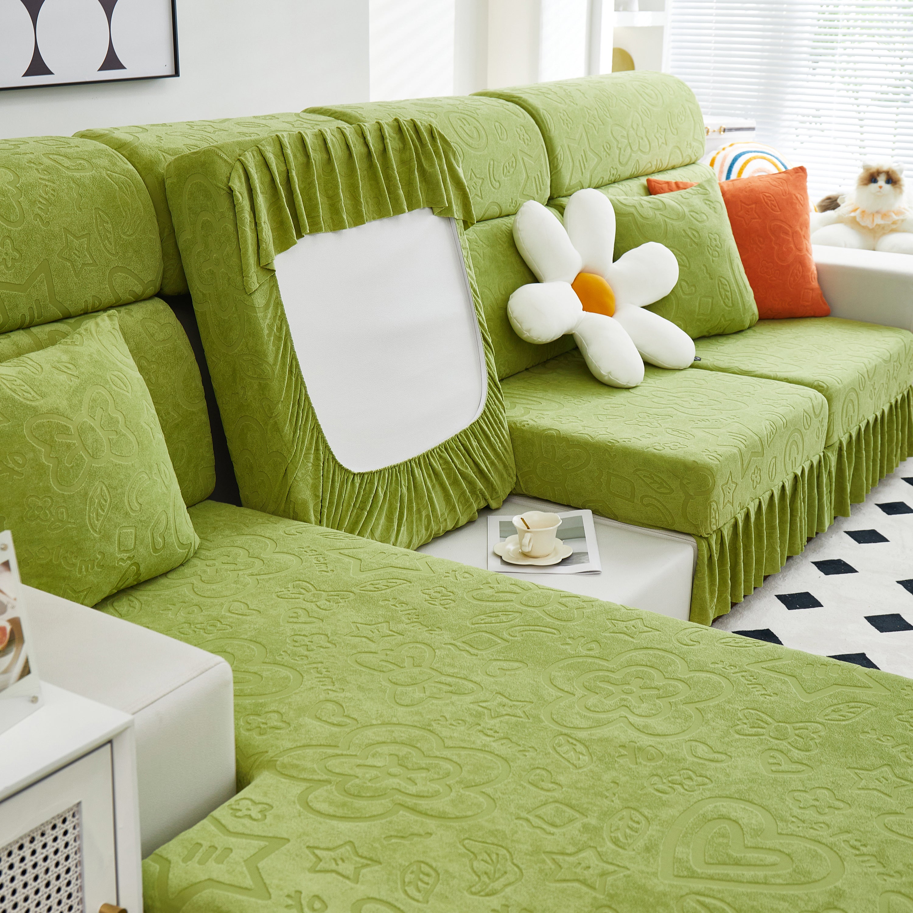 Elastic Skirted Couch Cushion Covers For 1/2/3/4-seater Sofas, Furniture Protector For Pets, Kids