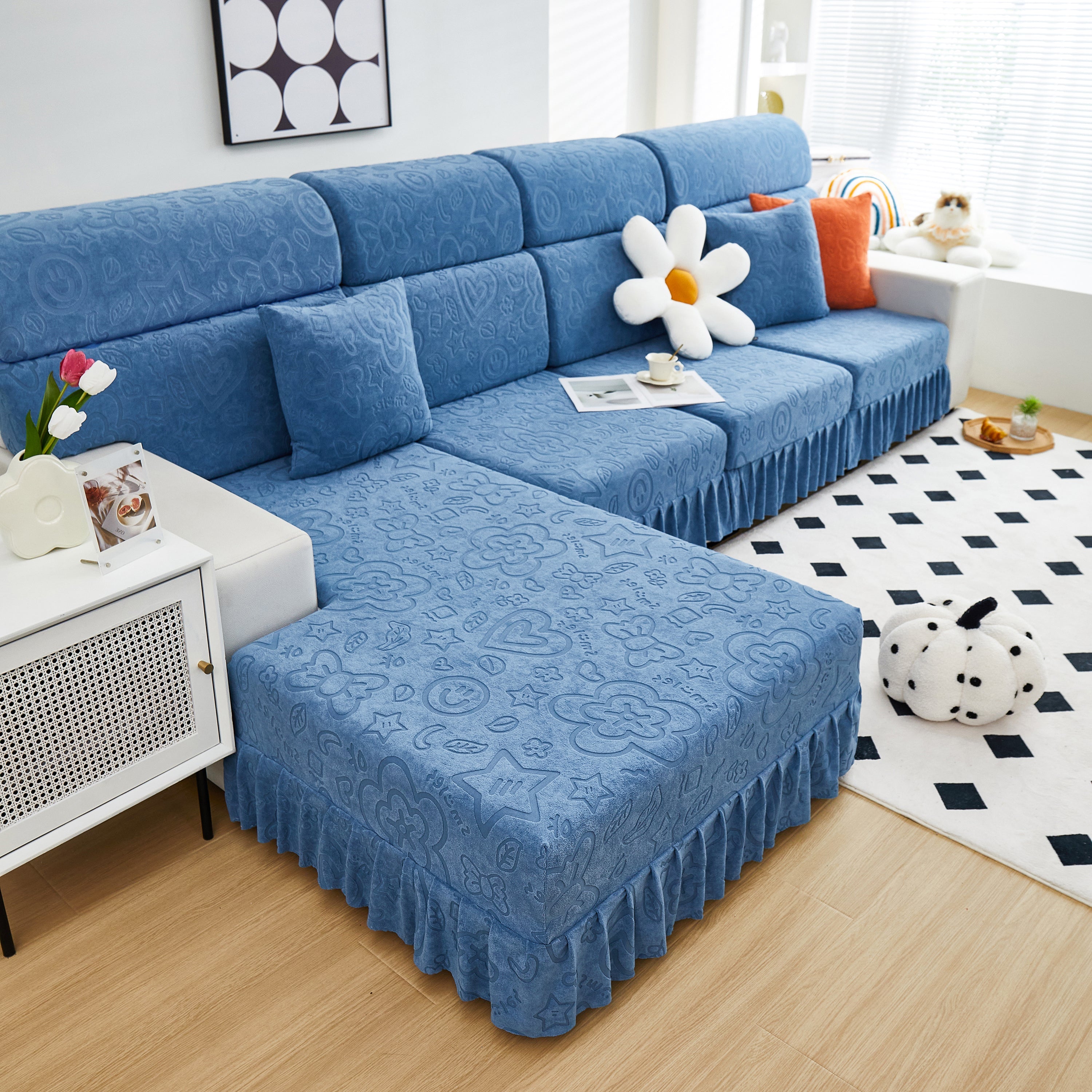 Elastic Skirted Couch Cushion Covers For 1/2/3/4-seater Sofas, Furniture Protector For Pets, Kids