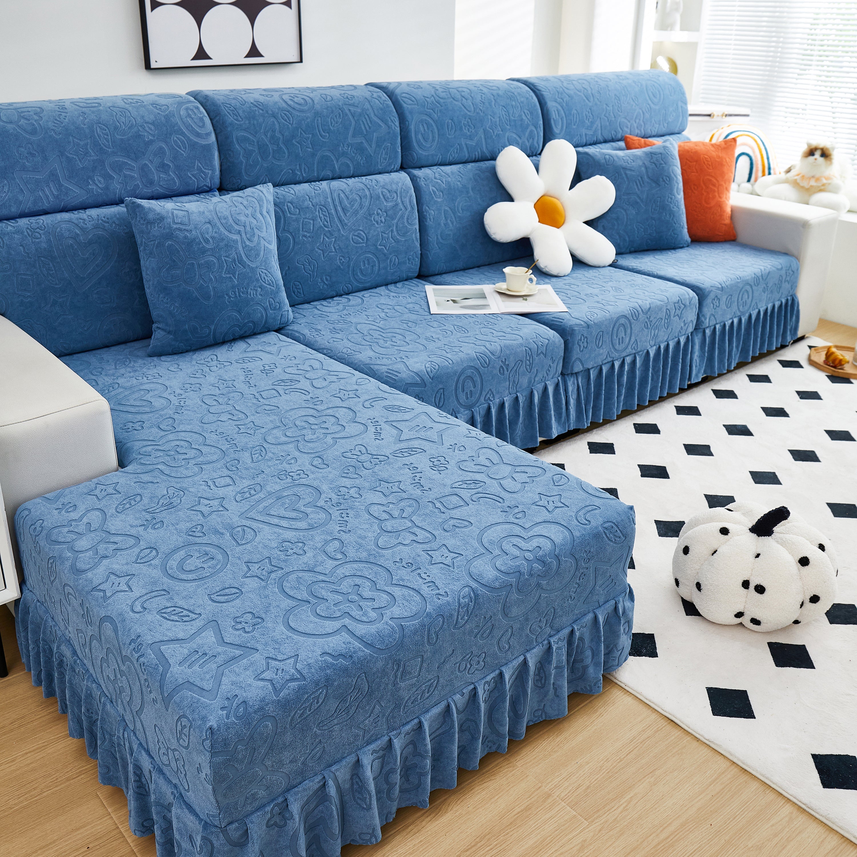 Elastic Skirted Couch Cushion Covers For 1/2/3/4-seater Sofas, Furniture Protector For Pets, Kids