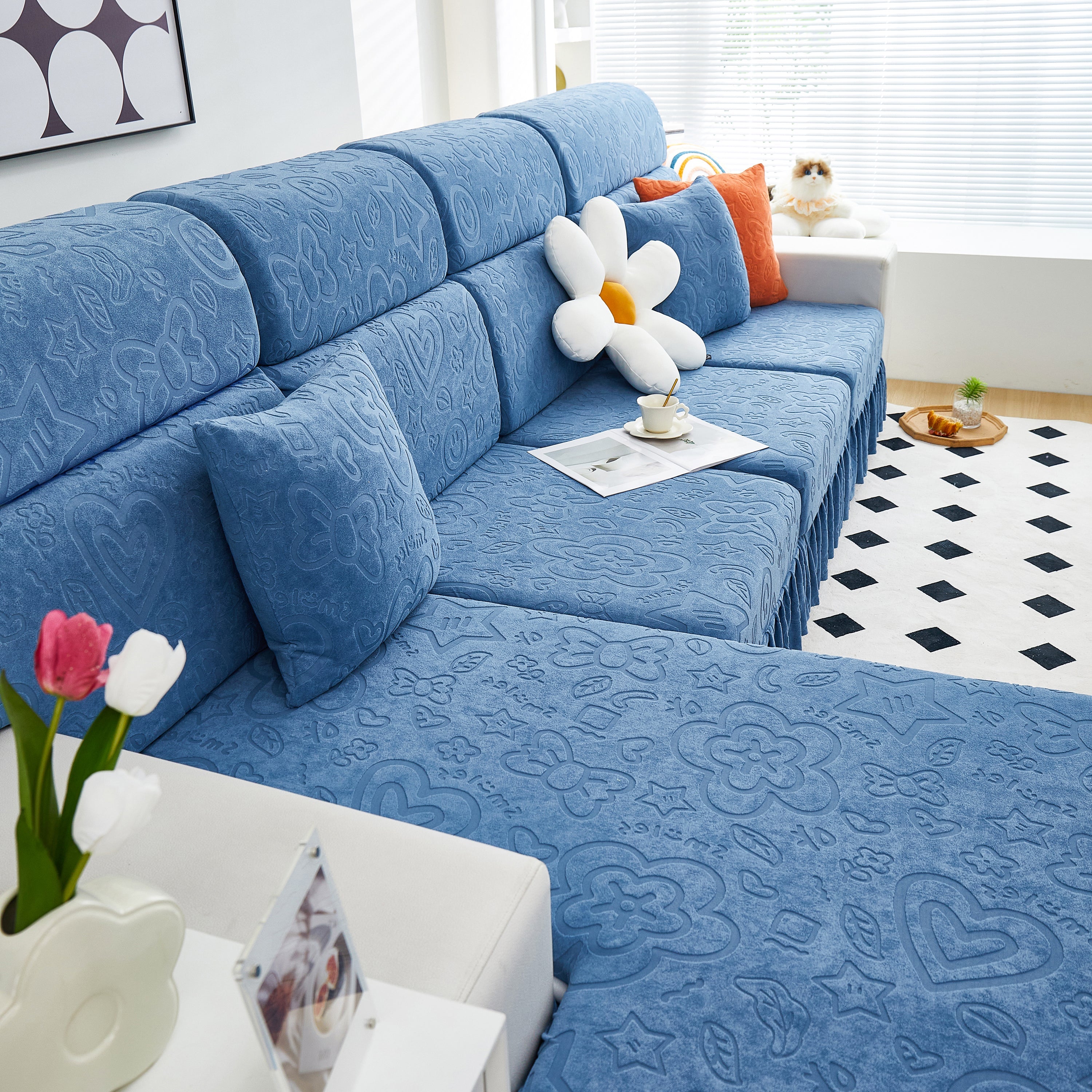 Elastic Skirted Couch Cushion Covers For 1/2/3/4-seater Sofas, Furniture Protector For Pets, Kids