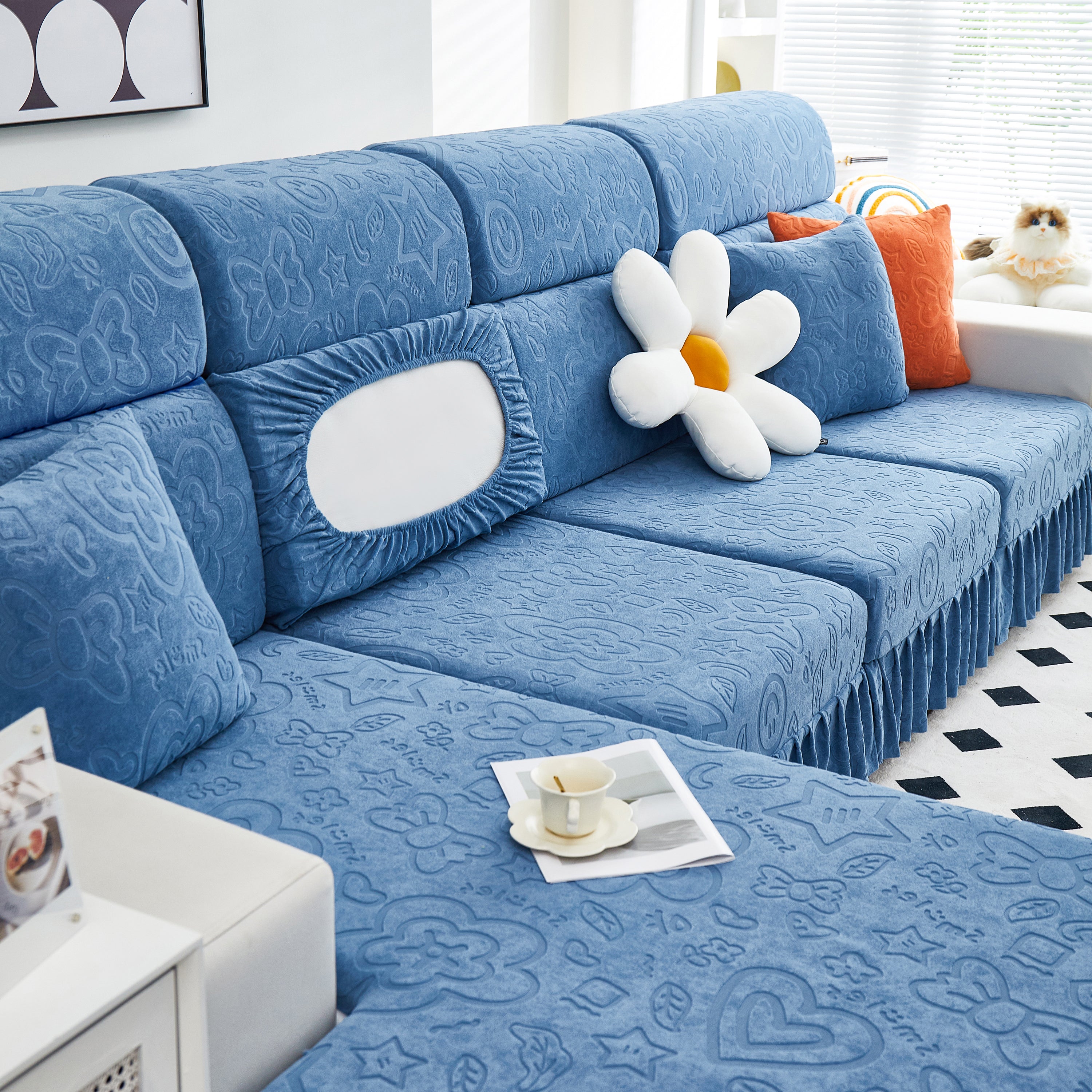 Elastic Skirted Couch Cushion Covers For 1/2/3/4-seater Sofas, Furniture Protector For Pets, Kids