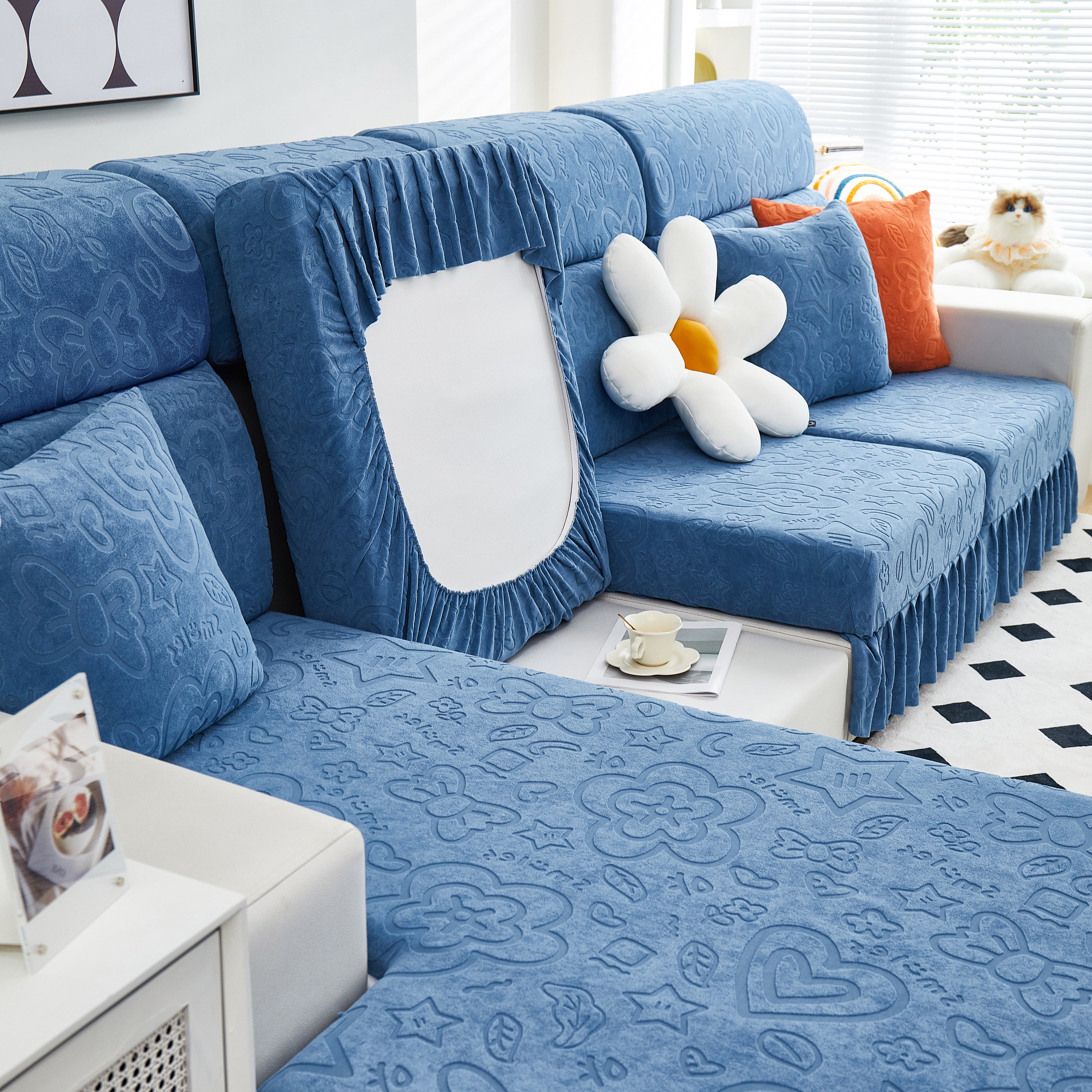 Elastic Skirted Couch Cushion Covers For 1/2/3/4-seater Sofas, Furniture Protector For Pets, Kids