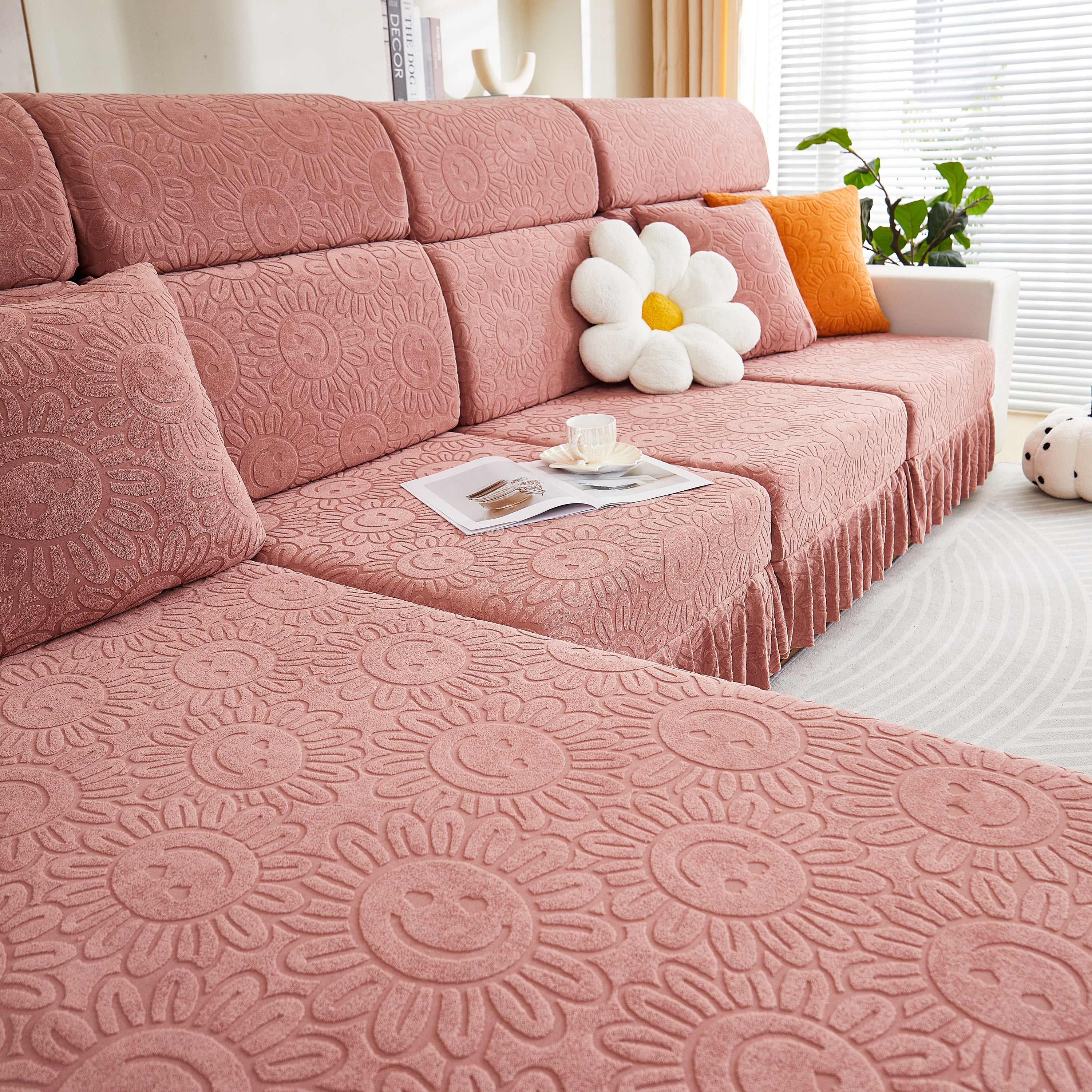 Sofa Seat Cover, Sunflower Patterned Elastic Skirted Couch Cushion Covers For 1/2/3/4-seater Sofas