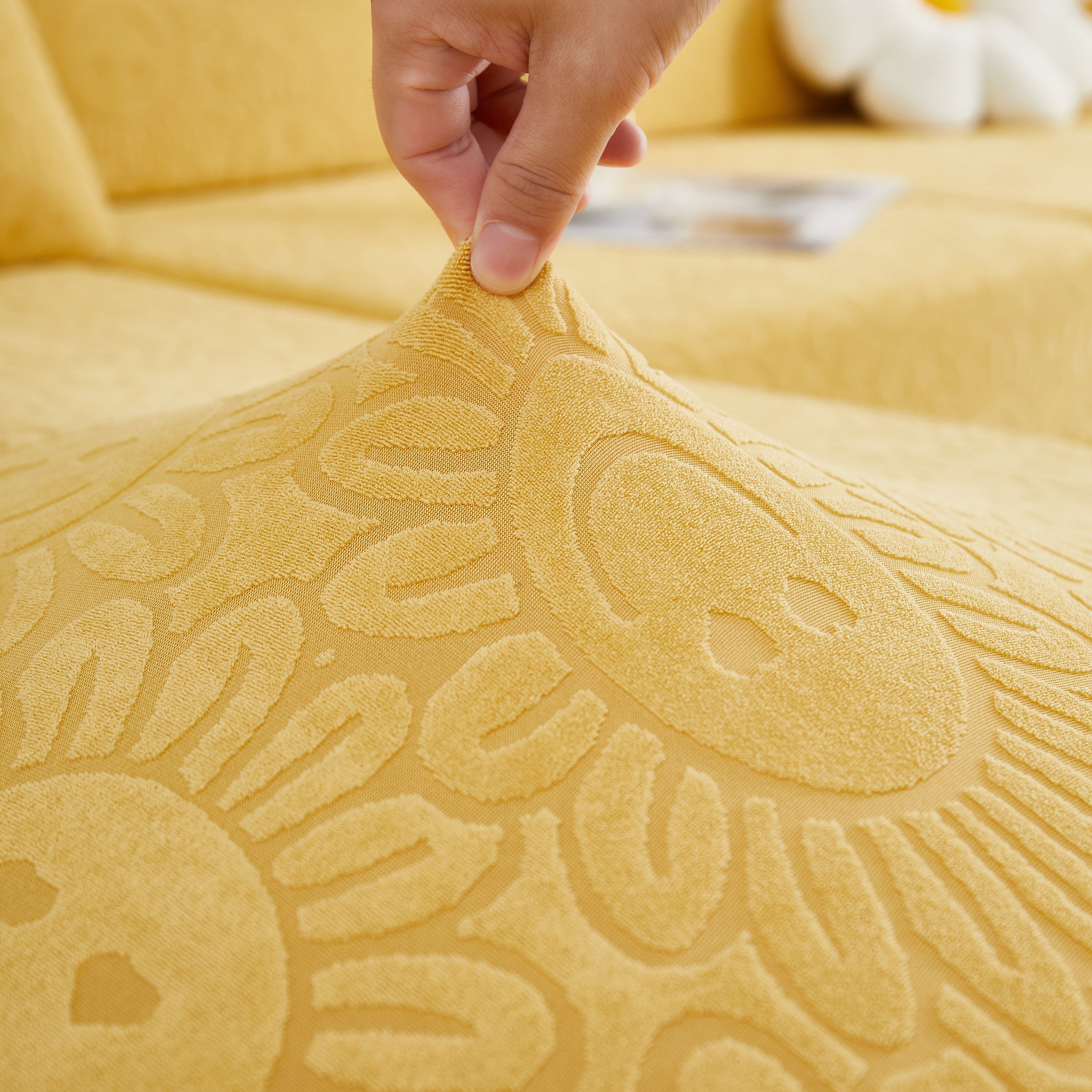 Sofa Seat Cover, Sunflower Patterned Elastic Skirted Couch Cushion Covers For 1/2/3/4-seater Sofas