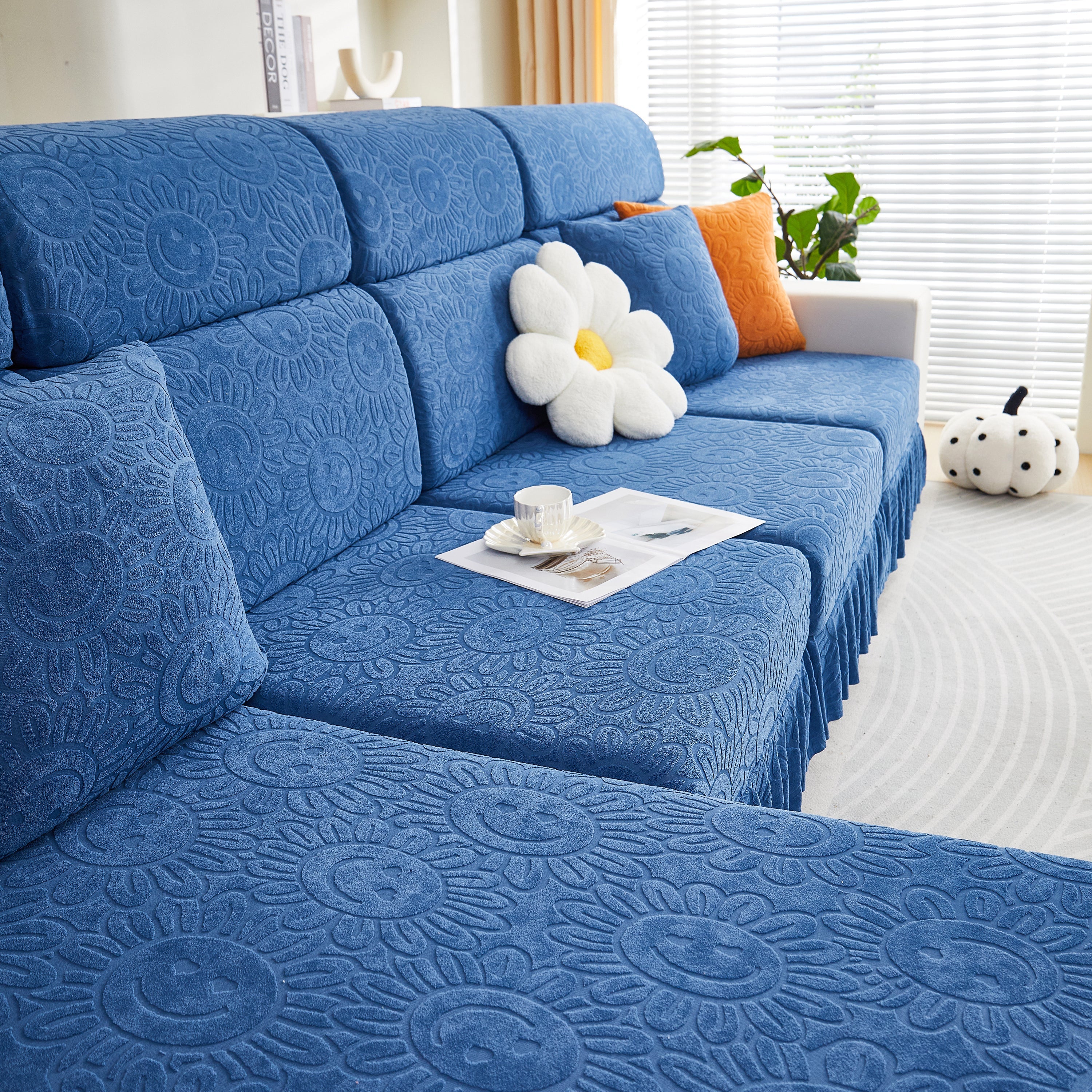 Sofa Seat Cover, Sunflower Patterned Elastic Skirted Couch Cushion Covers For 1/2/3/4-seater Sofas