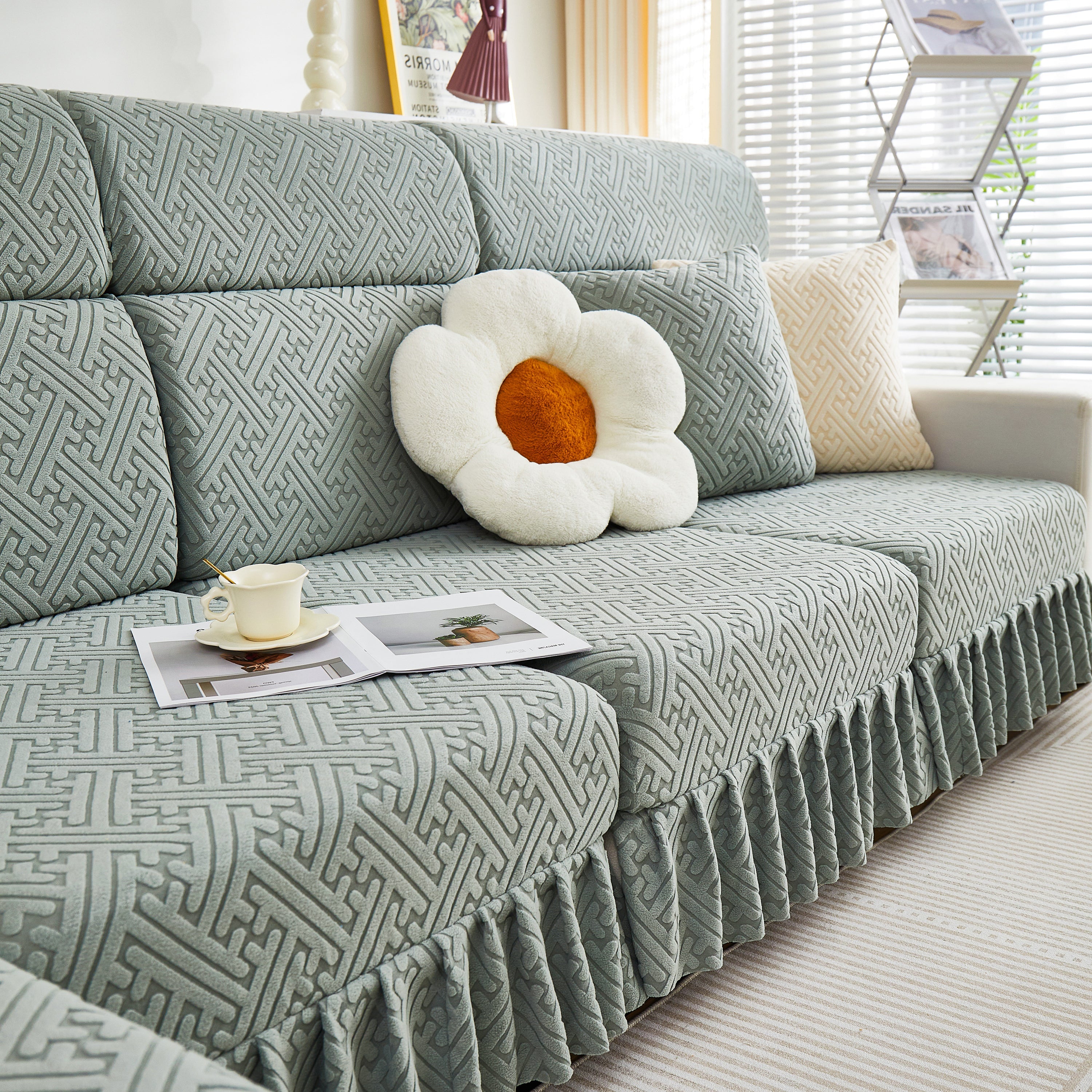 Stretch Sofa Covers With Skirt For Couch Seat And Cushion, Chaise, Sectional, 1/2/3/4 Seater Sofas
