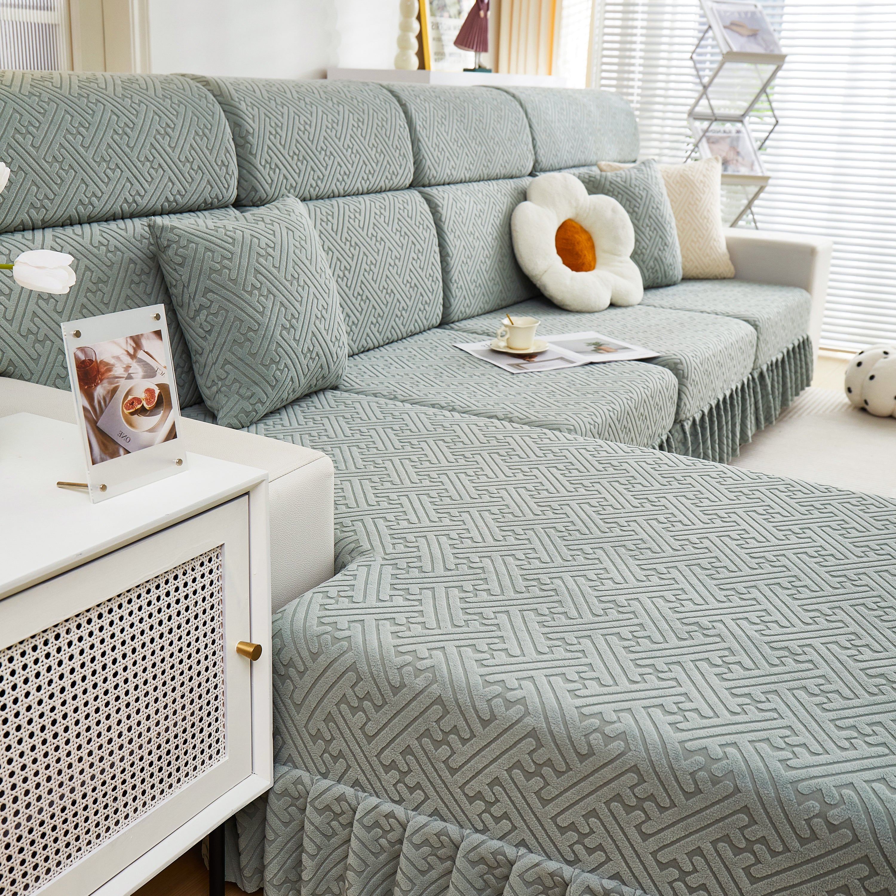 Stretch Sofa Covers With Skirt For Couch Seat And Cushion, Chaise, Sectional, 1/2/3/4 Seater Sofas