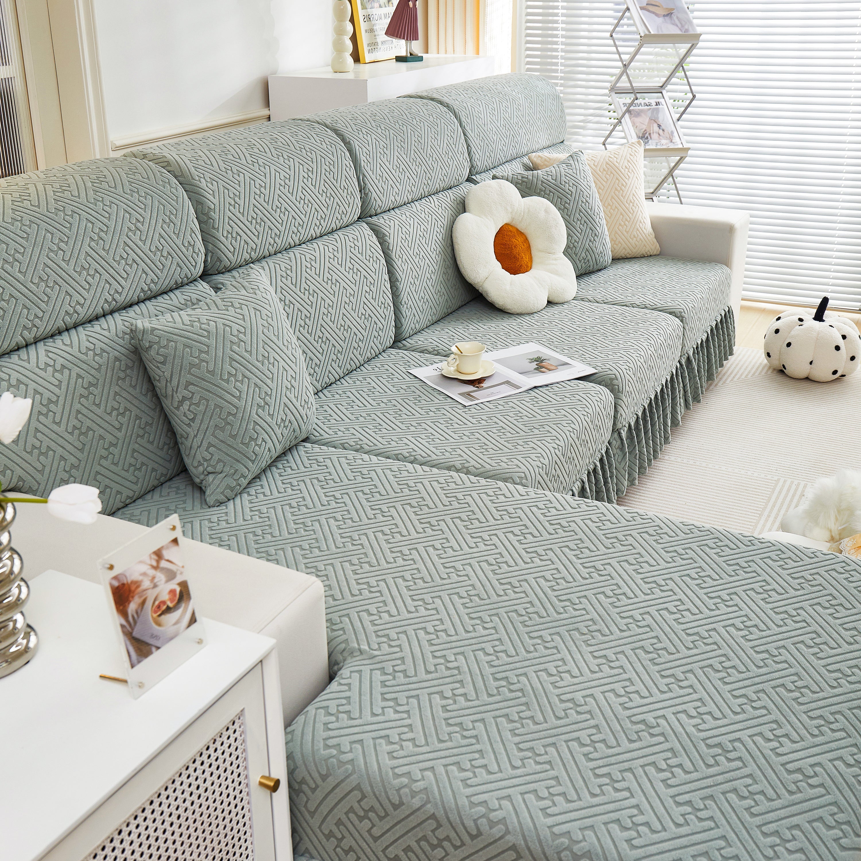 Stretch Sofa Covers With Skirt For Couch Seat And Cushion, Chaise, Sectional, 1/2/3/4 Seater Sofas