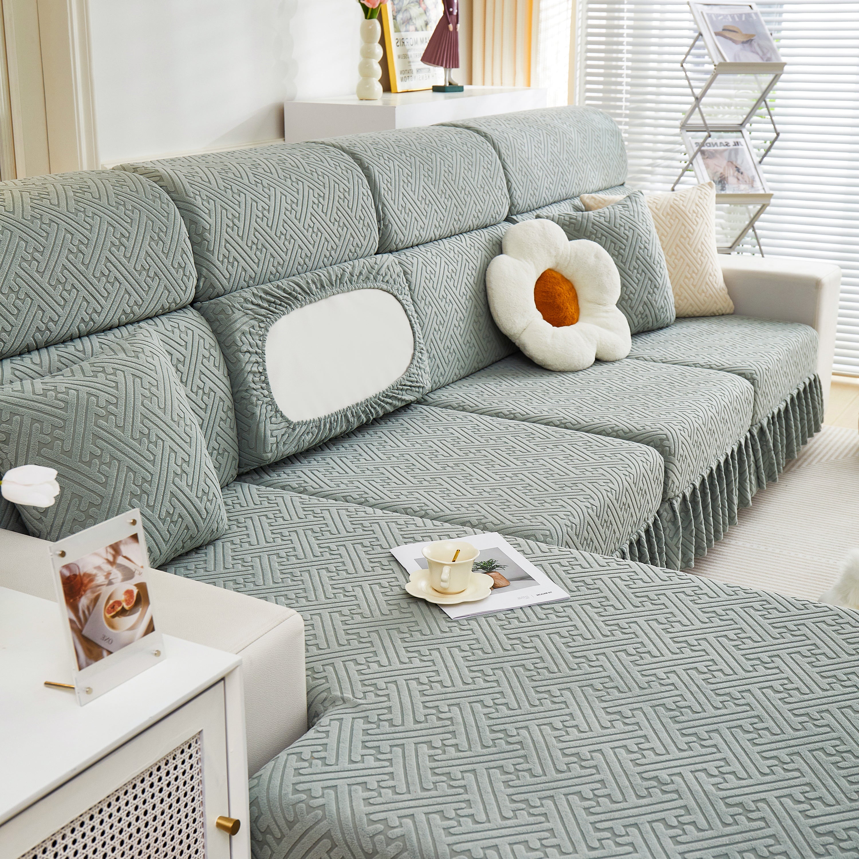 Stretch Sofa Covers With Skirt For Couch Seat And Cushion, Chaise, Sectional, 1/2/3/4 Seater Sofas