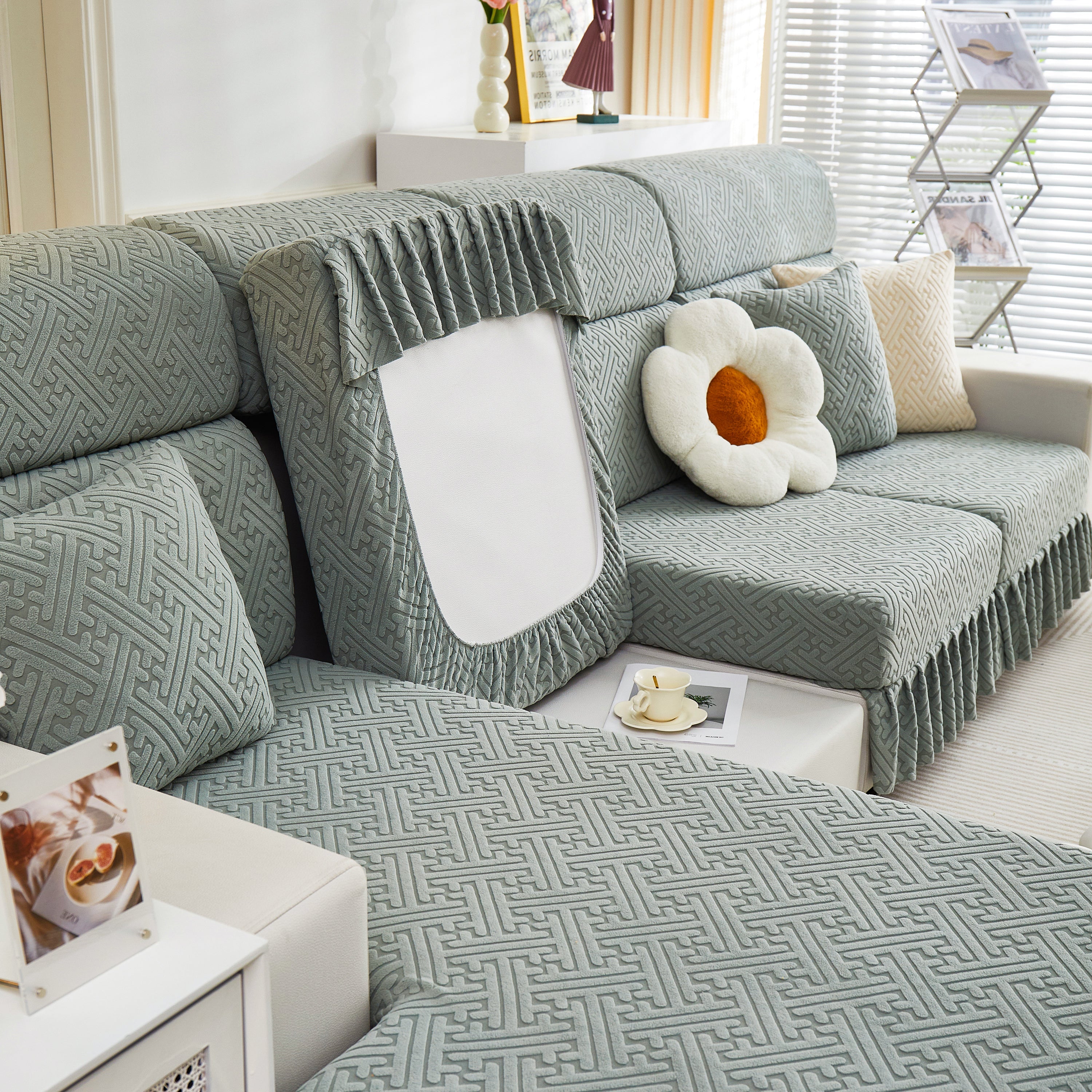 Stretch Sofa Covers With Skirt For Couch Seat And Cushion, Chaise, Sectional, 1/2/3/4 Seater Sofas
