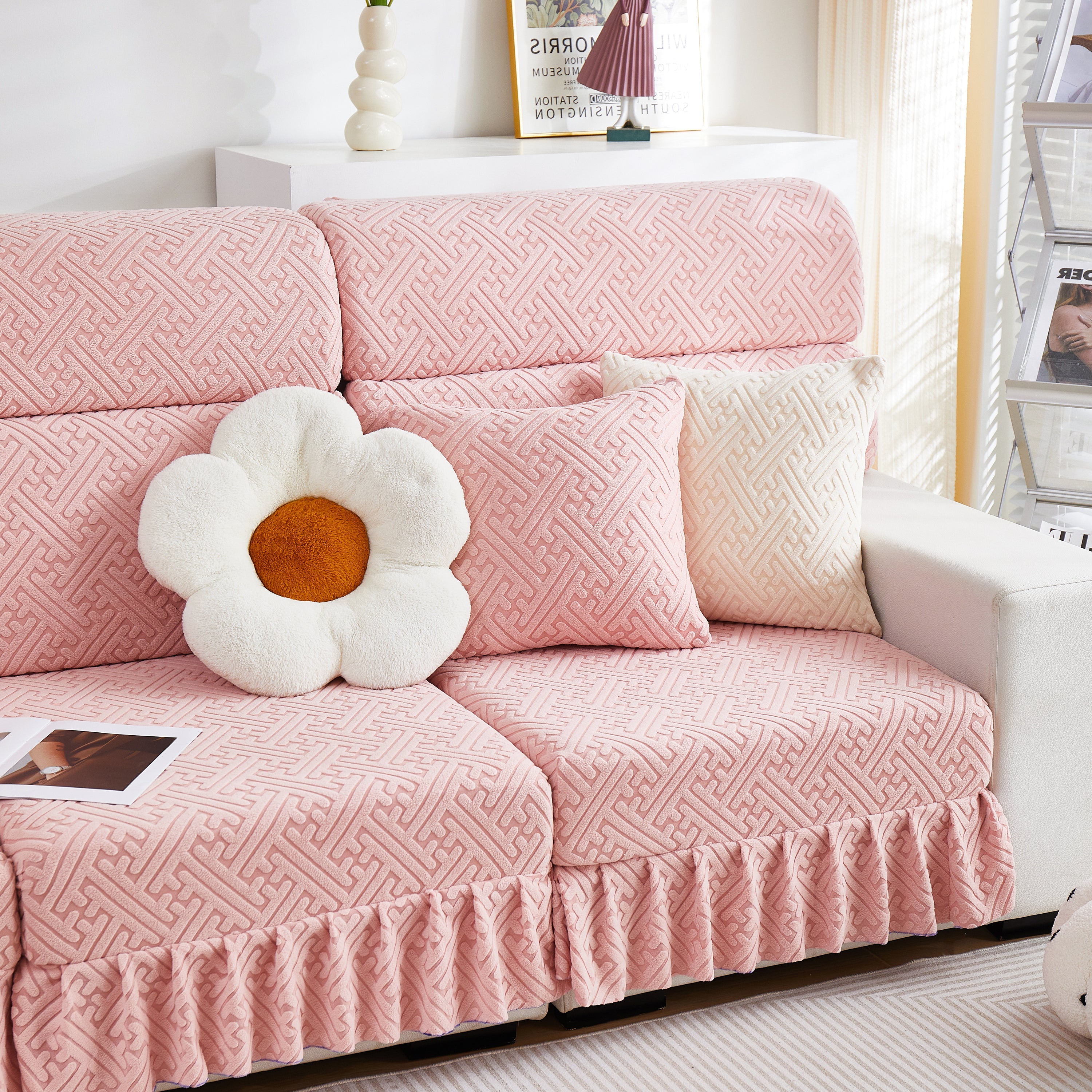 Stretch Sofa Covers With Skirt For Couch Seat And Cushion, Chaise, Sectional, 1/2/3/4 Seater Sofas