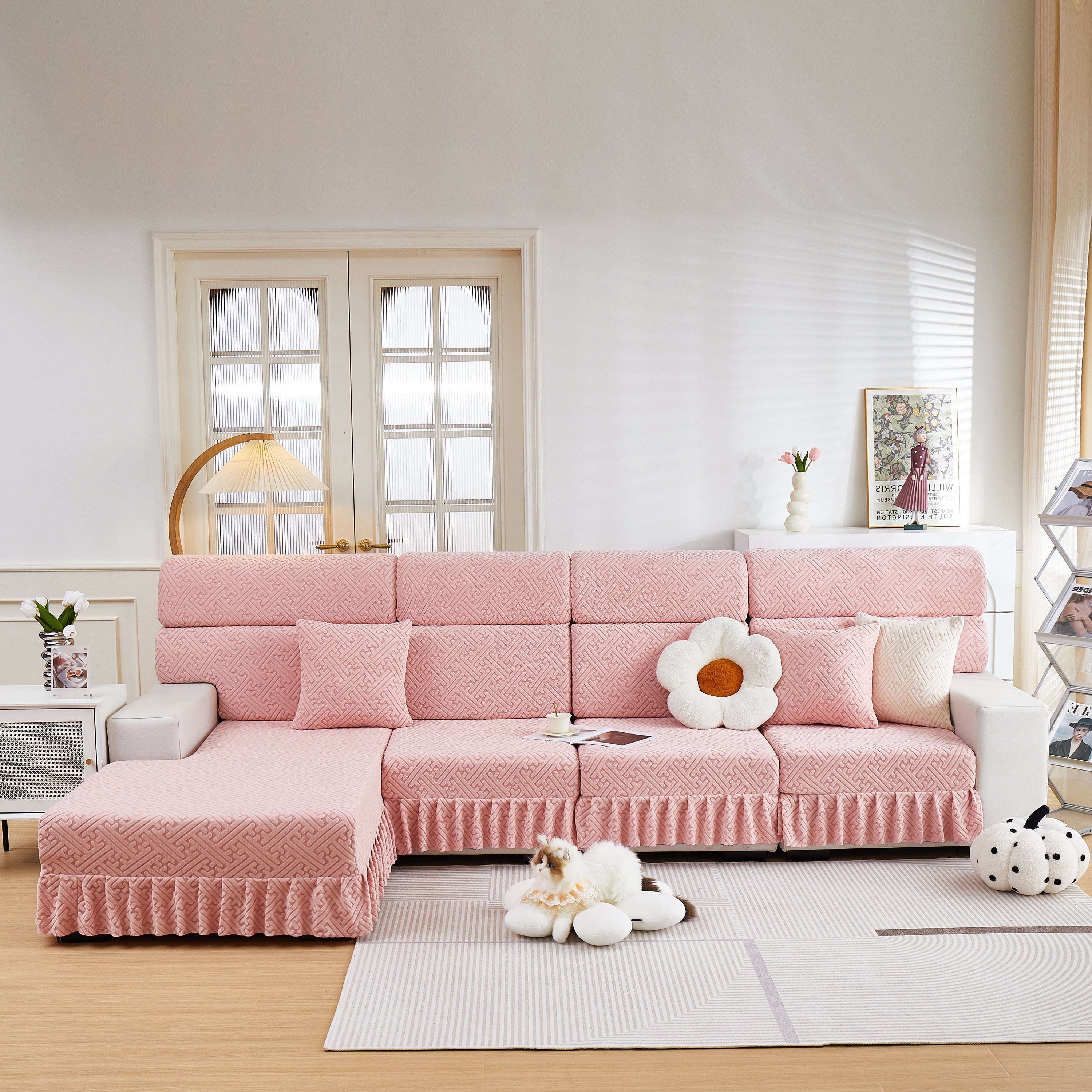 Stretch Sofa Covers With Skirt For Couch Seat And Cushion, Chaise, Sectional, 1/2/3/4 Seater Sofas
