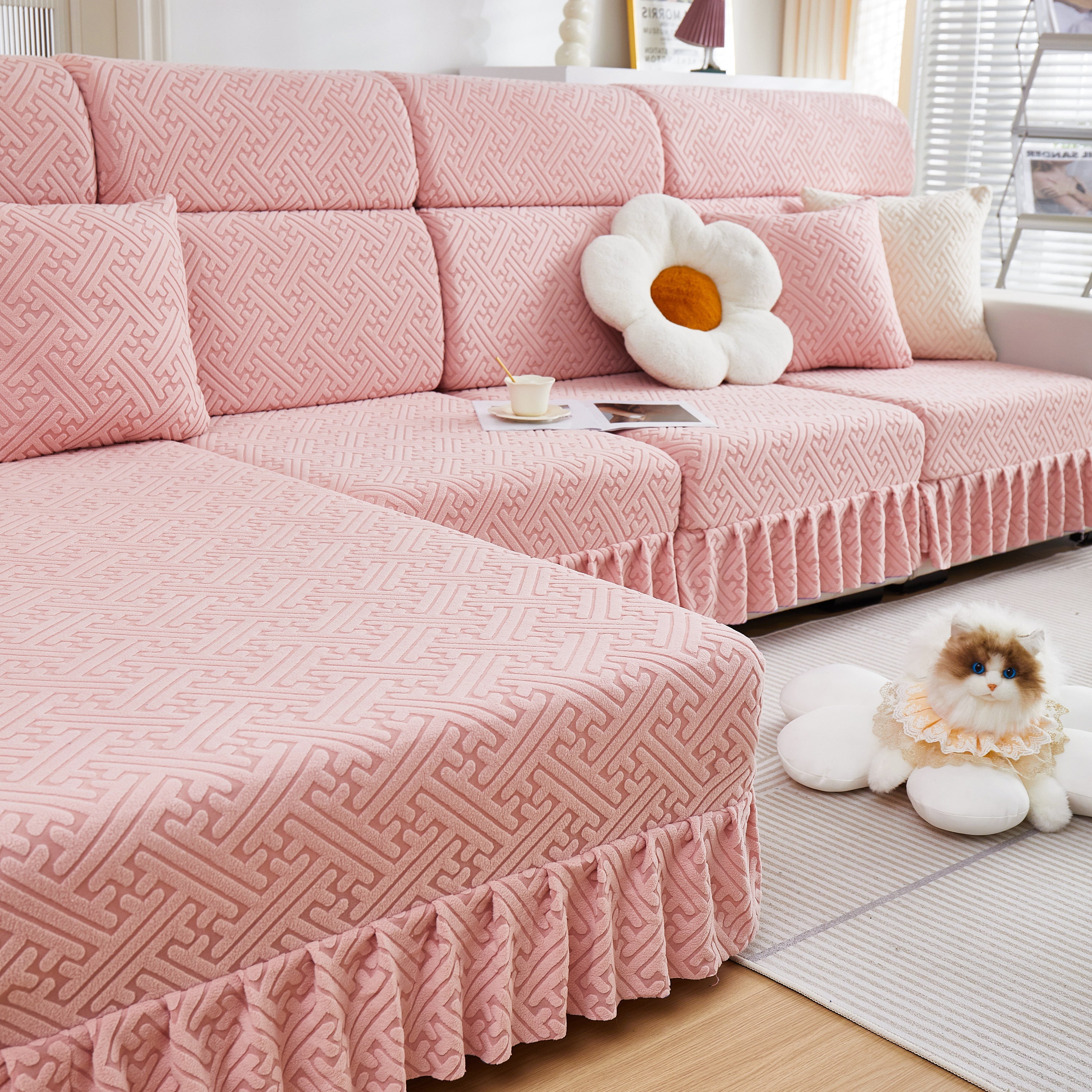 Stretch Sofa Covers With Skirt For Couch Seat And Cushion, Chaise, Sectional, 1/2/3/4 Seater Sofas