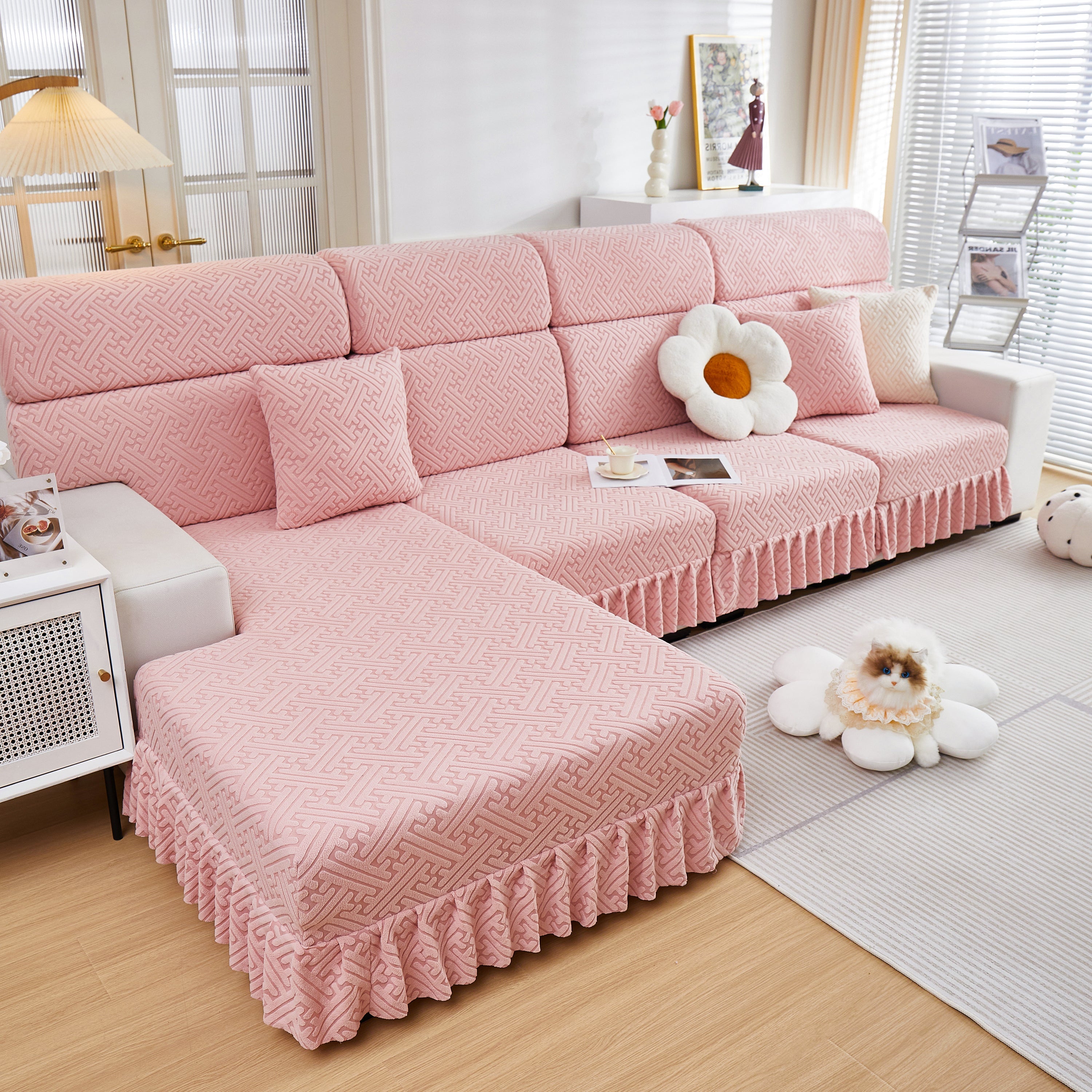 Stretch Sofa Covers With Skirt For Couch Seat And Cushion, Chaise, Sectional, 1/2/3/4 Seater Sofas