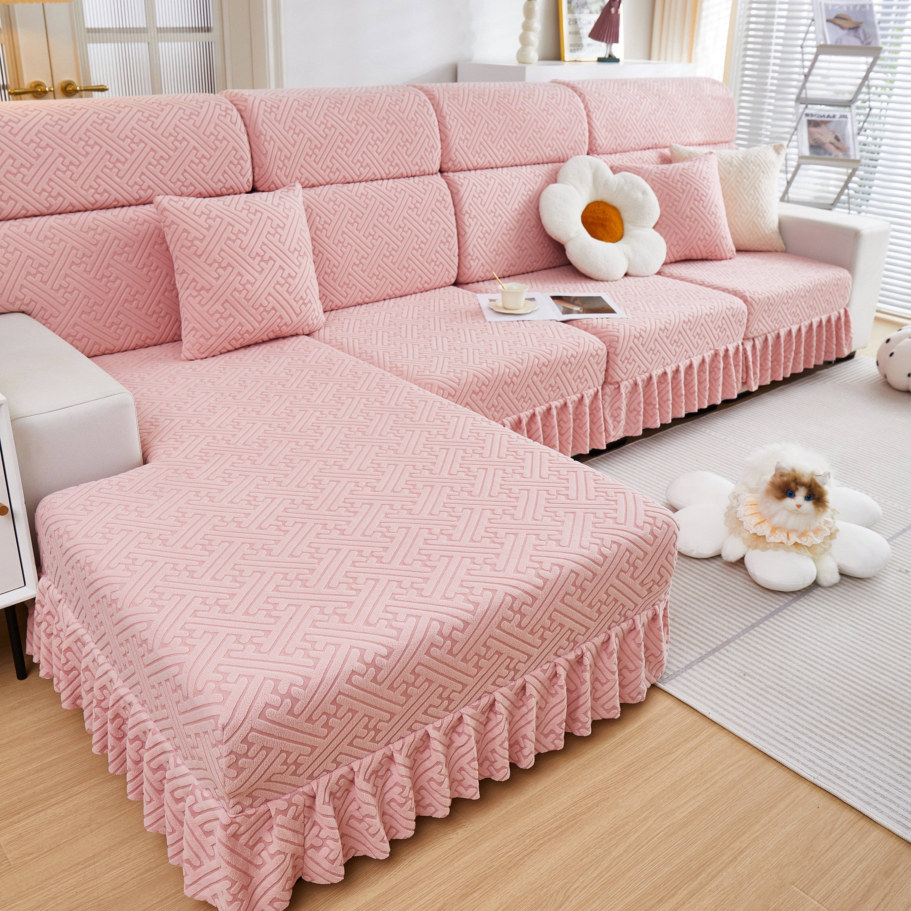 Stretch Sofa Covers With Skirt For Couch Seat And Cushion, Chaise, Sectional, 1/2/3/4 Seater Sofas