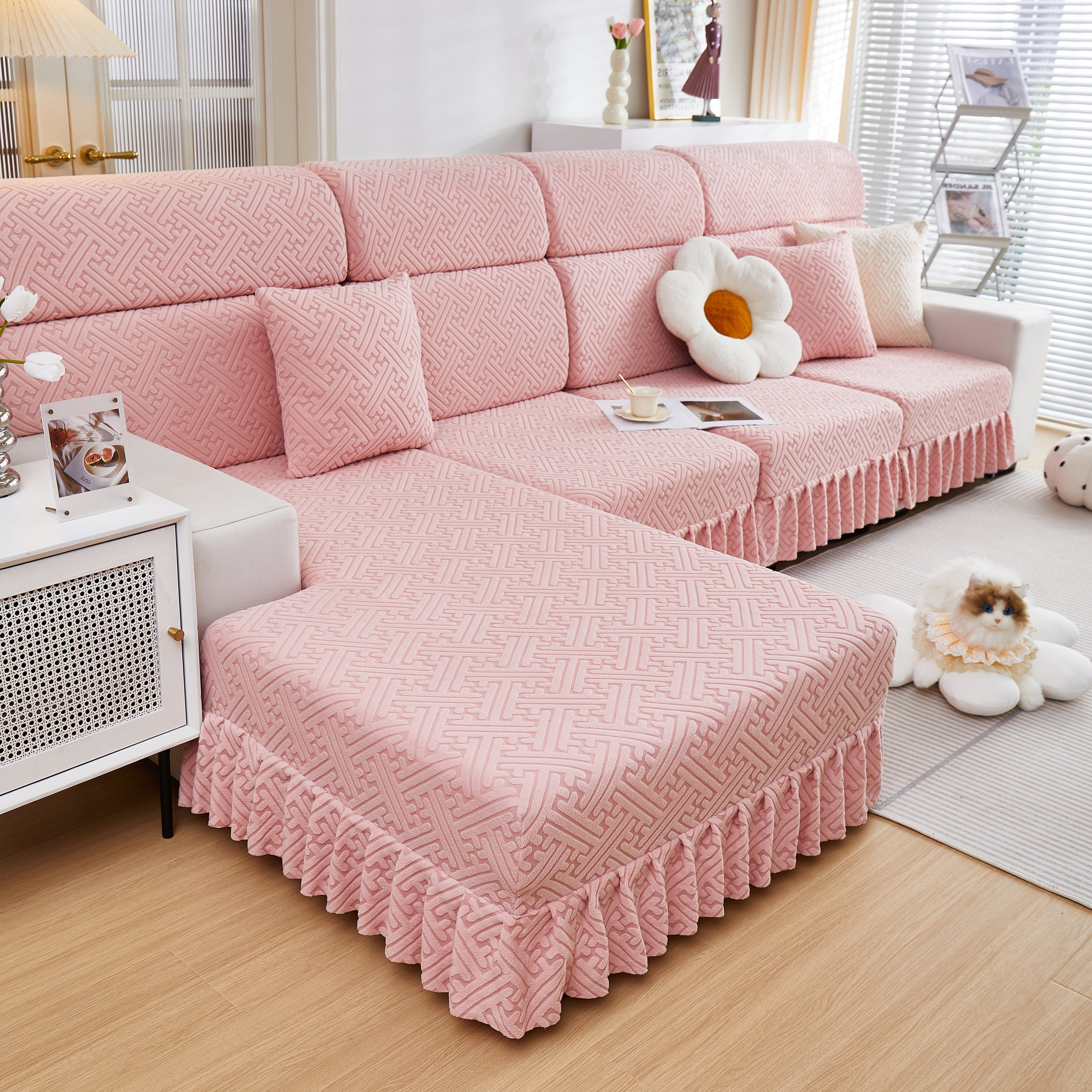 Stretch Sofa Covers With Skirt For Couch Seat And Cushion, Chaise, Sectional, 1/2/3/4 Seater Sofas