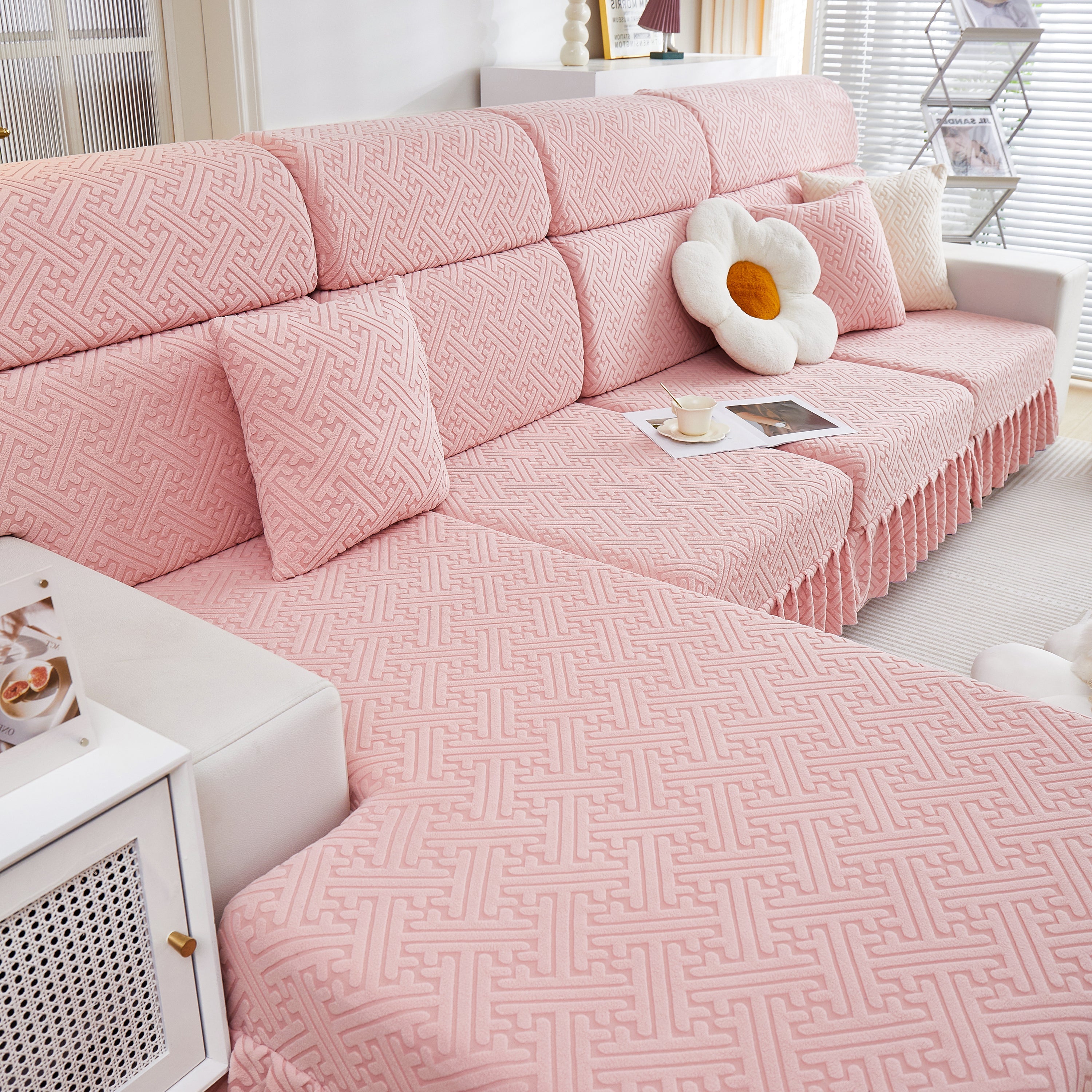 Stretch Sofa Covers With Skirt For Couch Seat And Cushion, Chaise, Sectional, 1/2/3/4 Seater Sofas