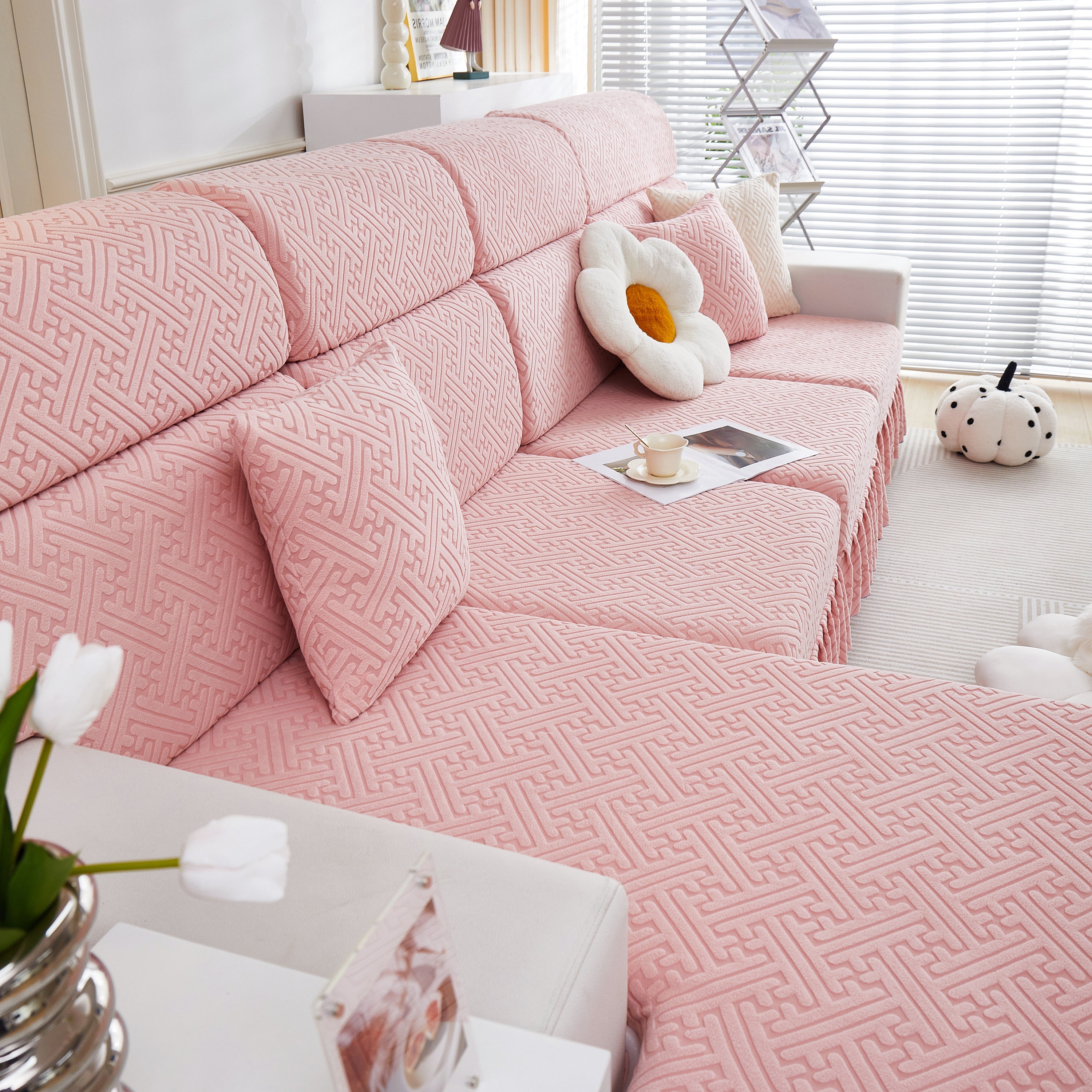 Stretch Sofa Covers With Skirt For Couch Seat And Cushion, Chaise, Sectional, 1/2/3/4 Seater Sofas