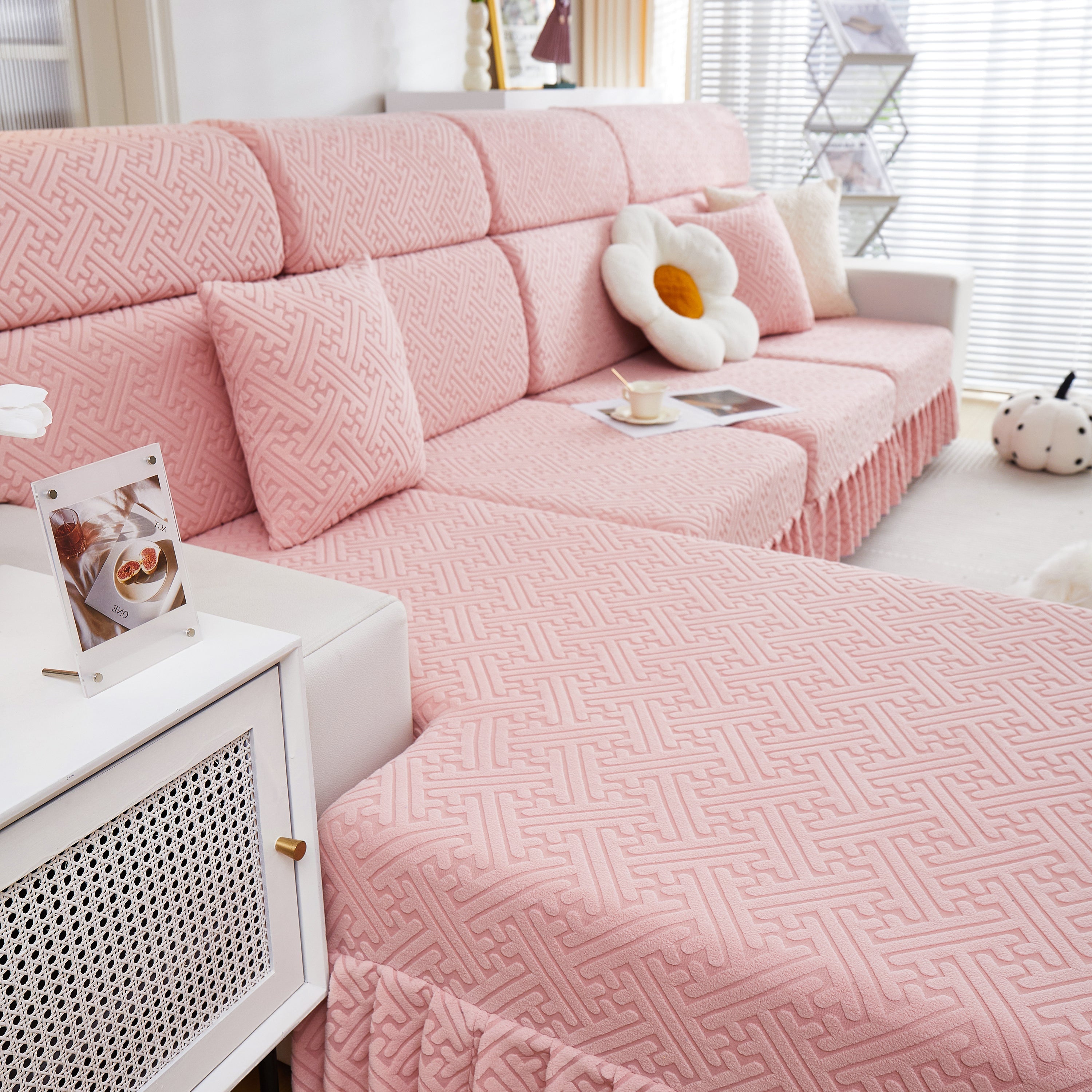 Stretch Sofa Covers With Skirt For Couch Seat And Cushion, Chaise, Sectional, 1/2/3/4 Seater Sofas