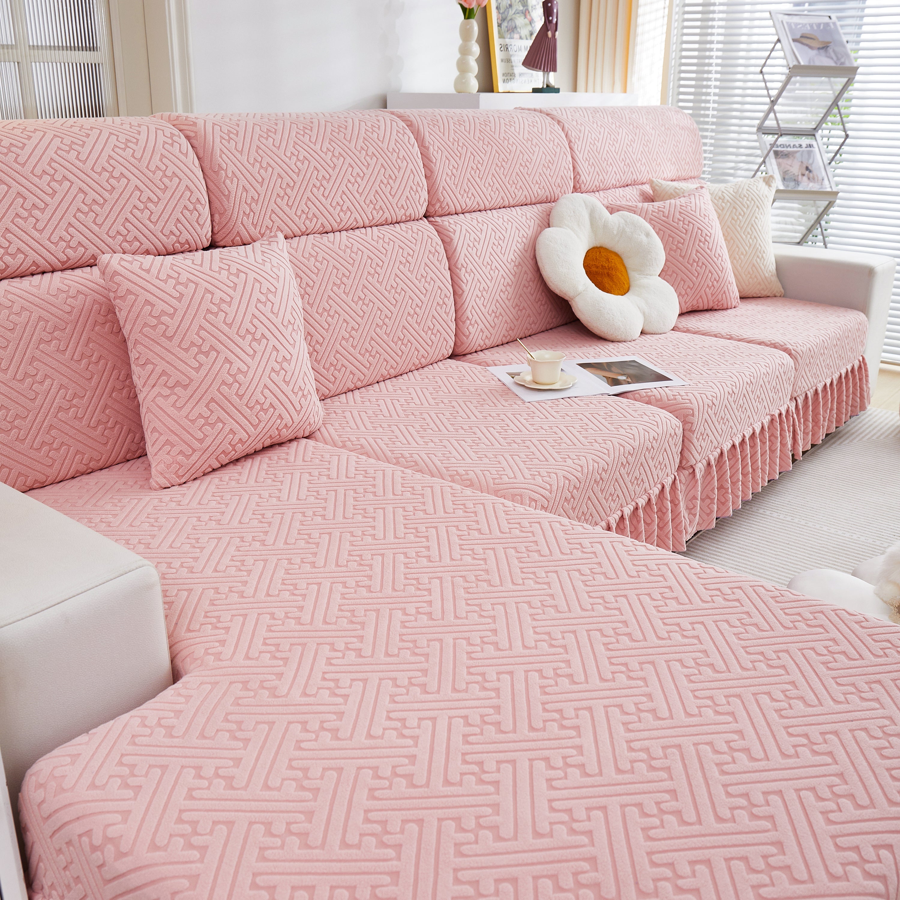 Stretch Sofa Covers With Skirt For Couch Seat And Cushion, Chaise, Sectional, 1/2/3/4 Seater Sofas