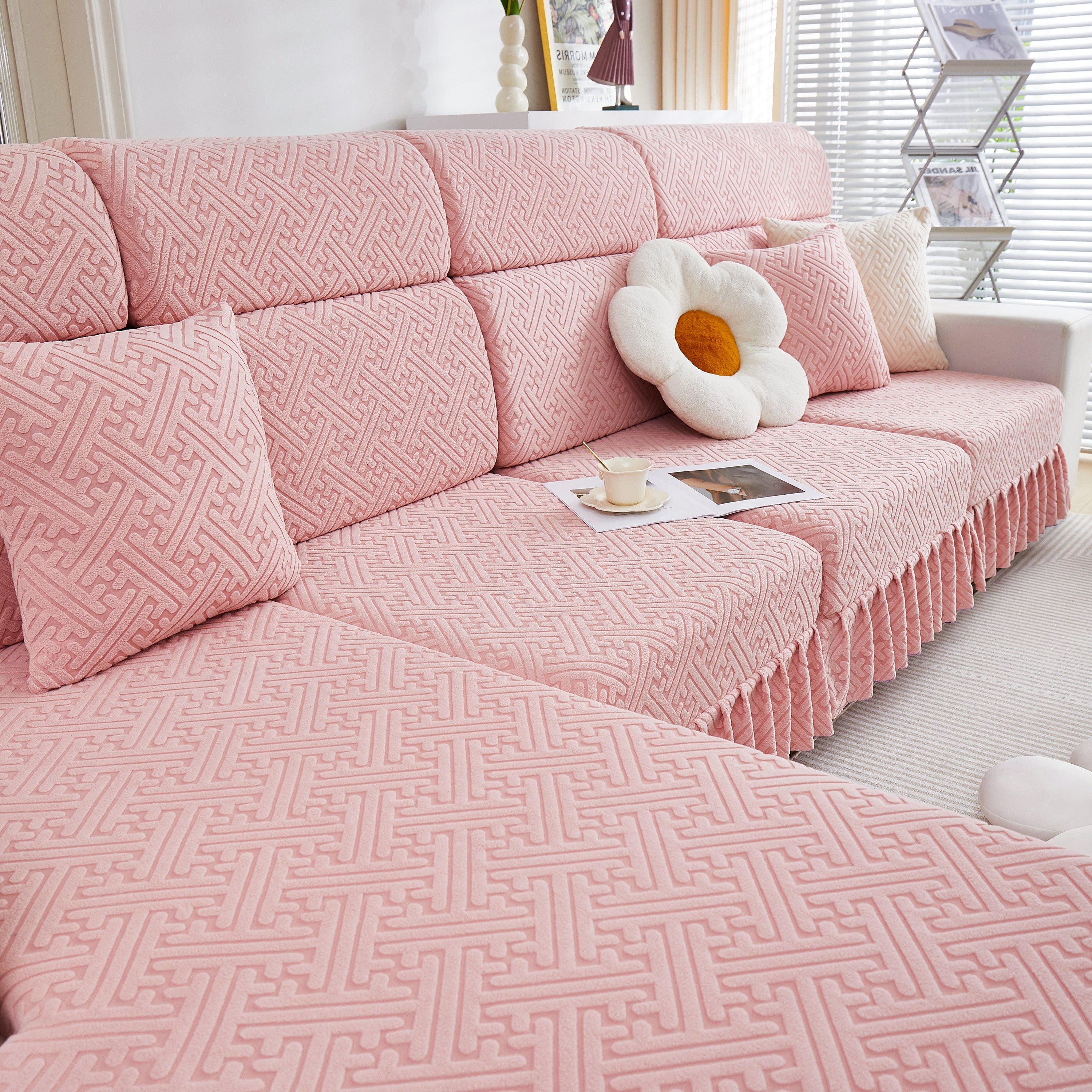 Stretch Sofa Covers With Skirt For Couch Seat And Cushion, Chaise, Sectional, 1/2/3/4 Seater Sofas