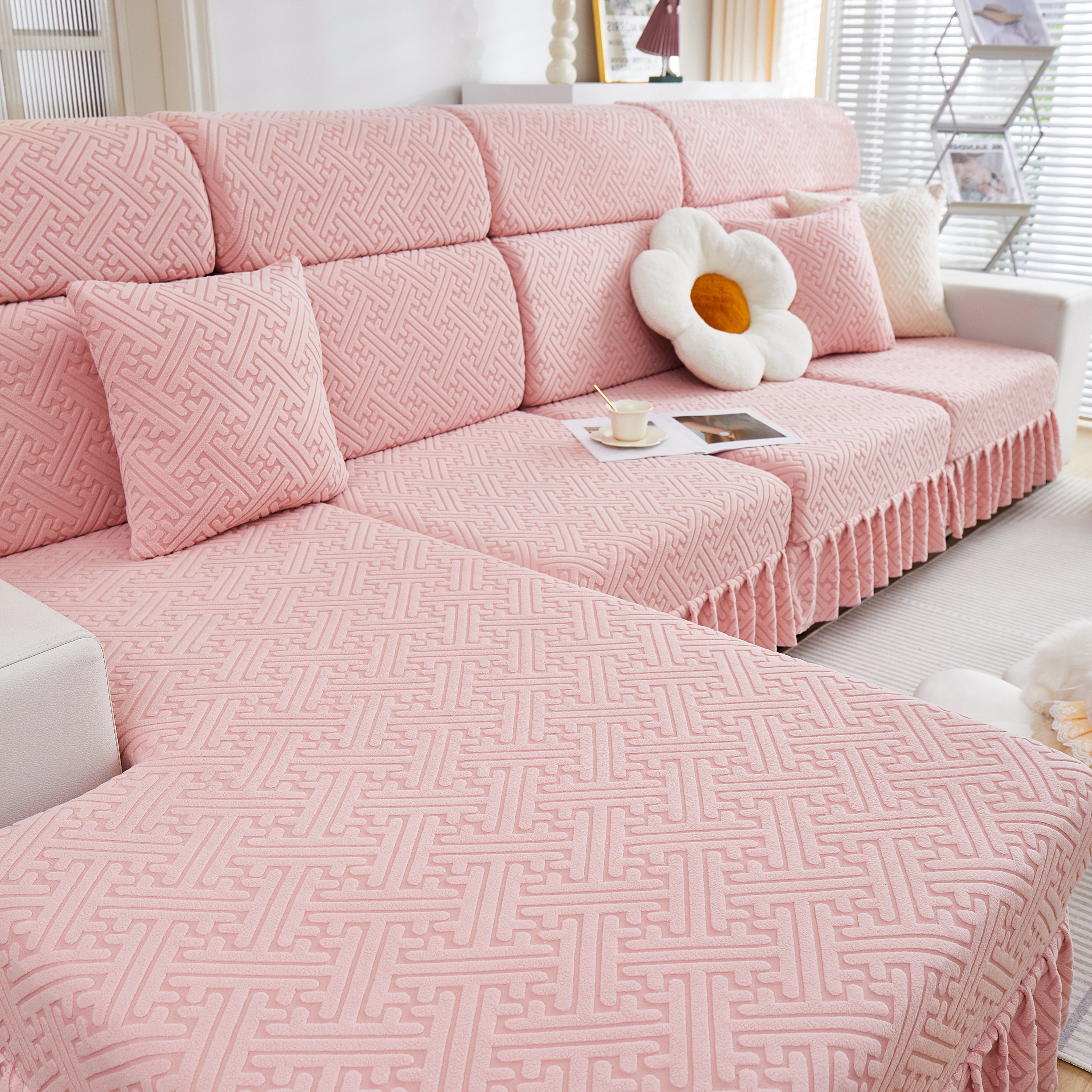 Stretch Sofa Covers With Skirt For Couch Seat And Cushion, Chaise, Sectional, 1/2/3/4 Seater Sofas