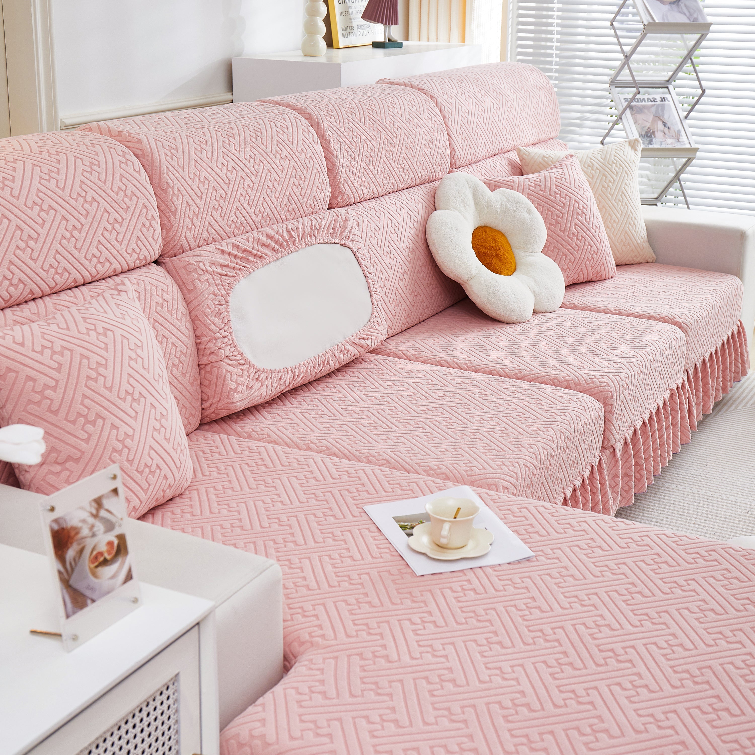 Stretch Sofa Covers With Skirt For Couch Seat And Cushion, Chaise, Sectional, 1/2/3/4 Seater Sofas