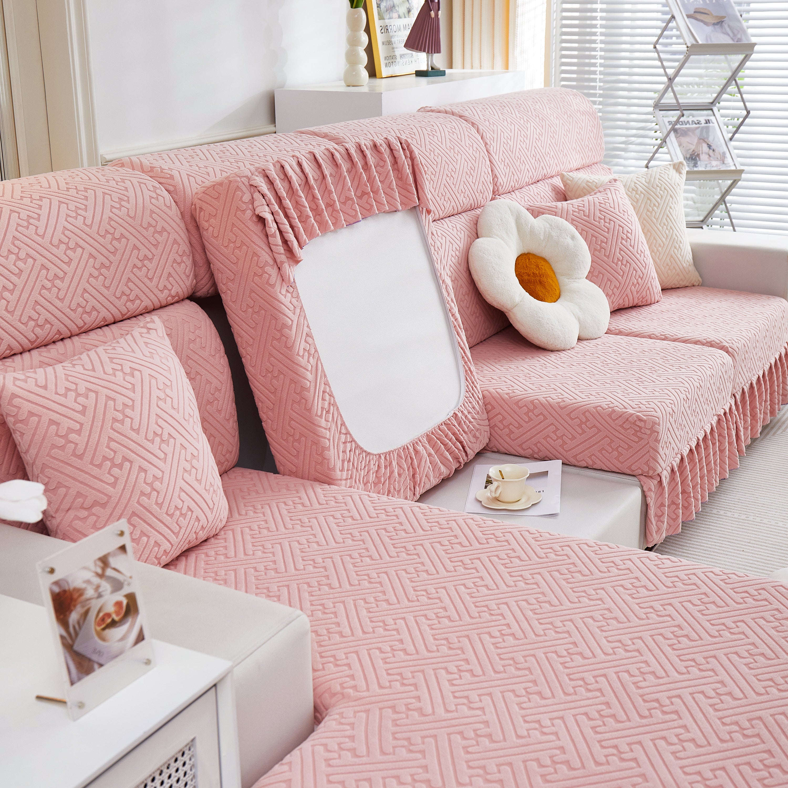 Stretch Sofa Covers With Skirt For Couch Seat And Cushion, Chaise, Sectional, 1/2/3/4 Seater Sofas