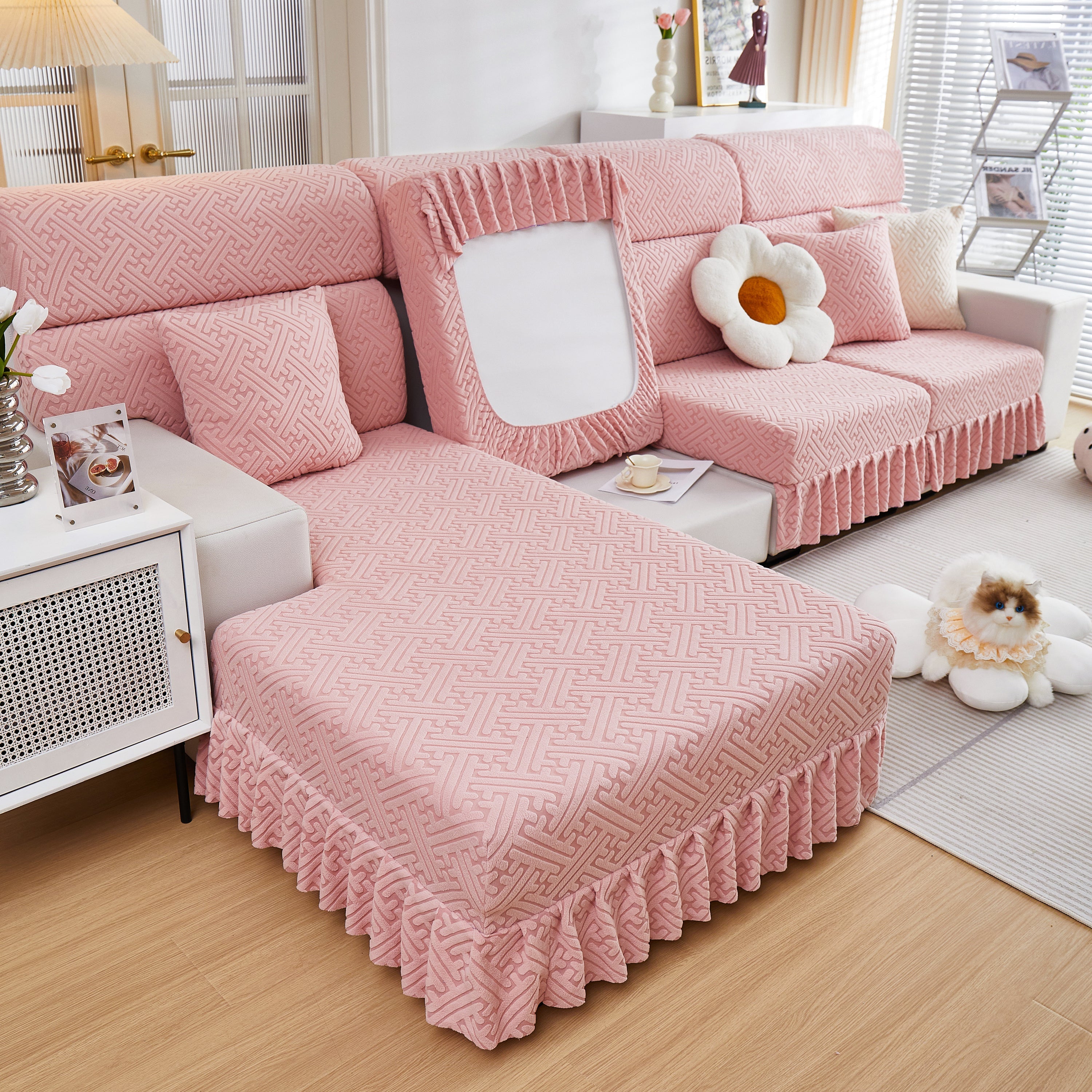 Stretch Sofa Covers With Skirt For Couch Seat And Cushion, Chaise, Sectional, 1/2/3/4 Seater Sofas