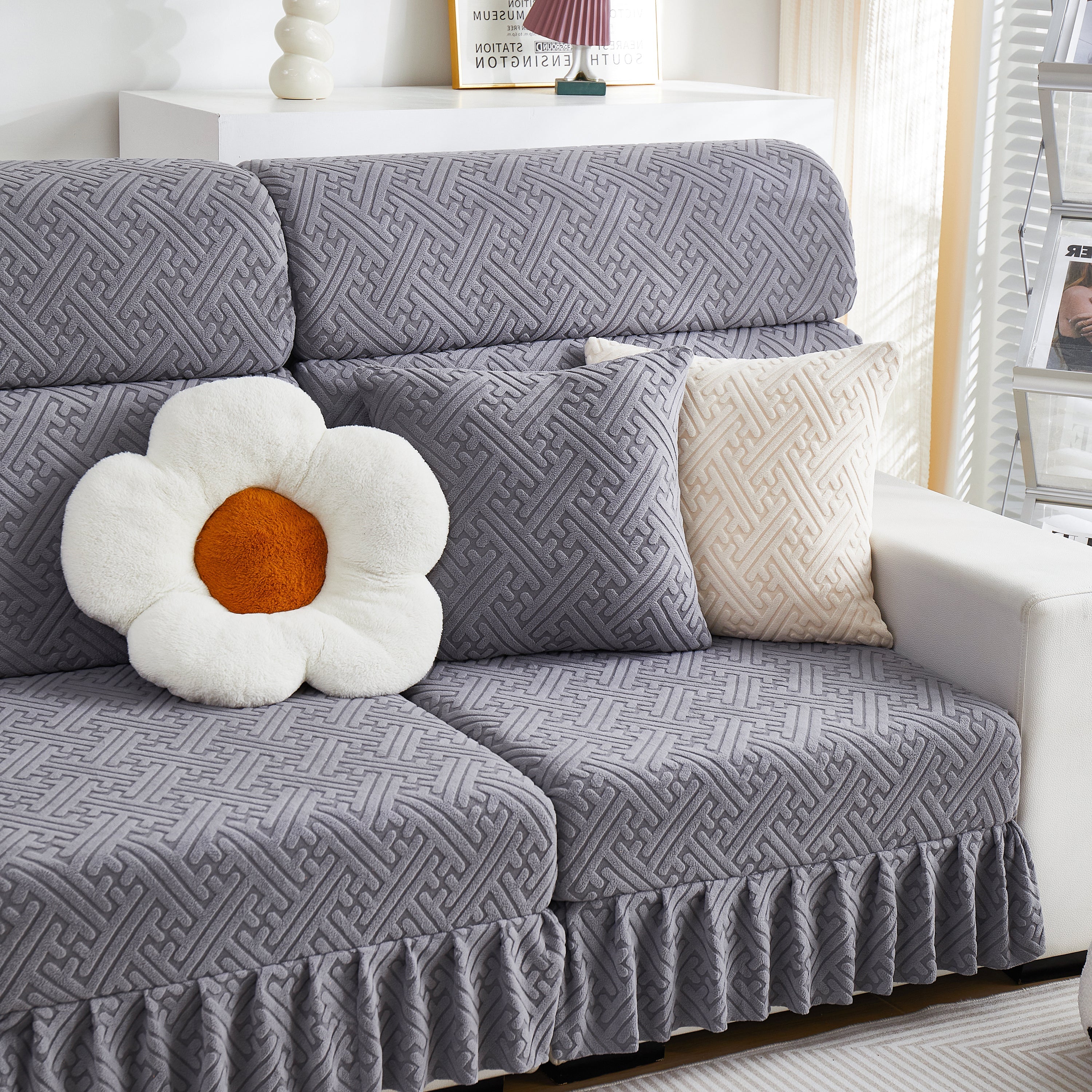 Stretch Sofa Covers With Skirt For Couch Seat And Cushion, Chaise, Sectional, 1/2/3/4 Seater Sofas