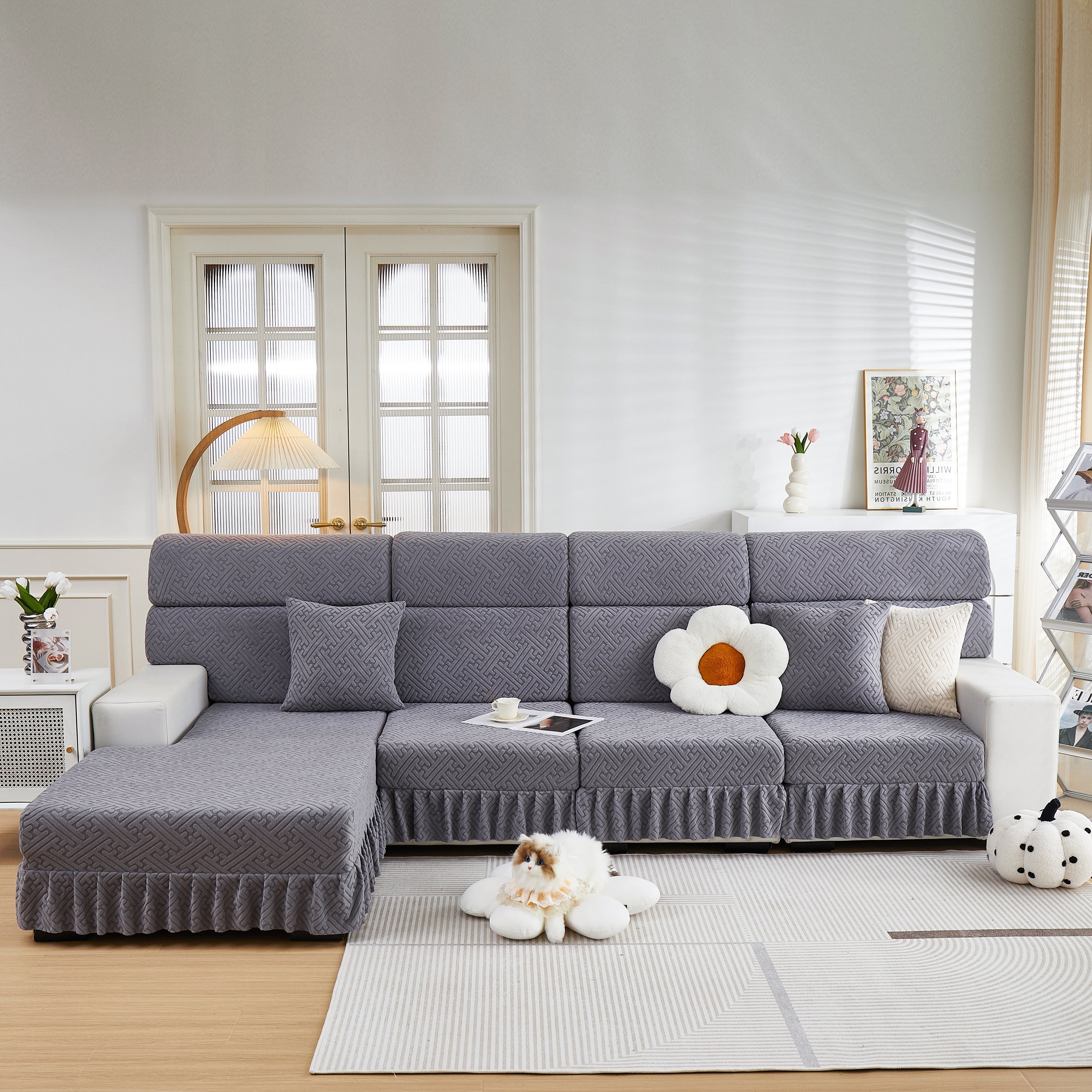 Stretch Sofa Covers With Skirt For Couch Seat And Cushion, Chaise, Sectional, 1/2/3/4 Seater Sofas