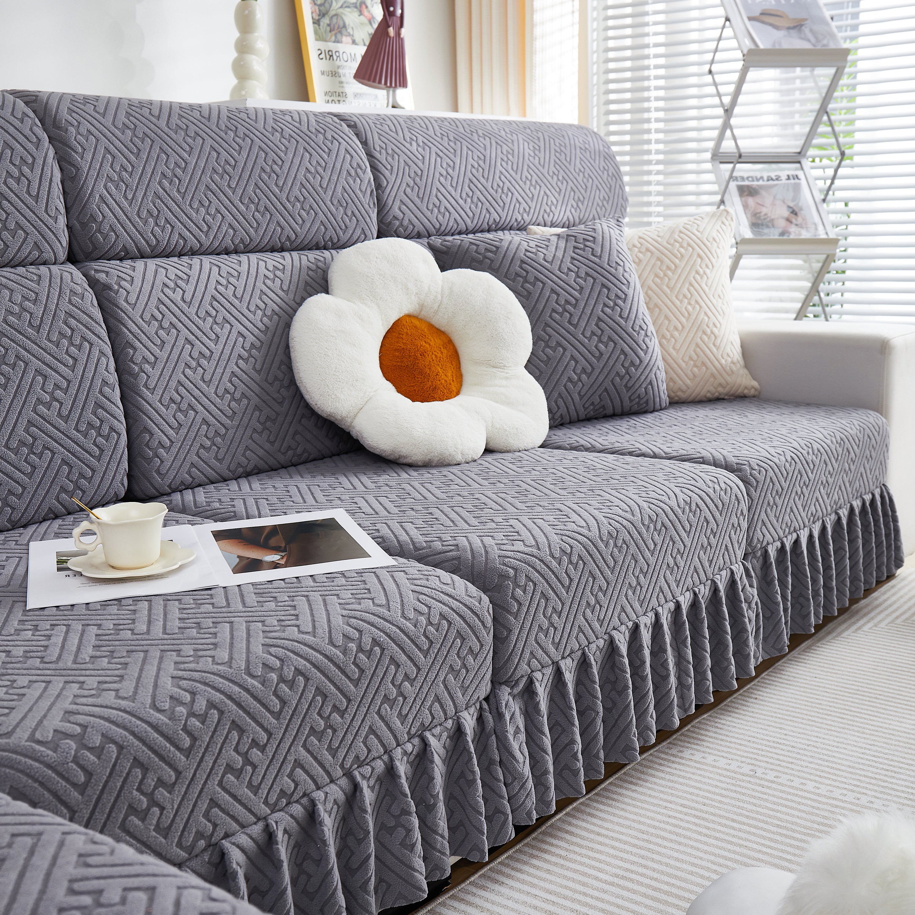 Stretch Sofa Covers With Skirt For Couch Seat And Cushion, Chaise, Sectional, 1/2/3/4 Seater Sofas