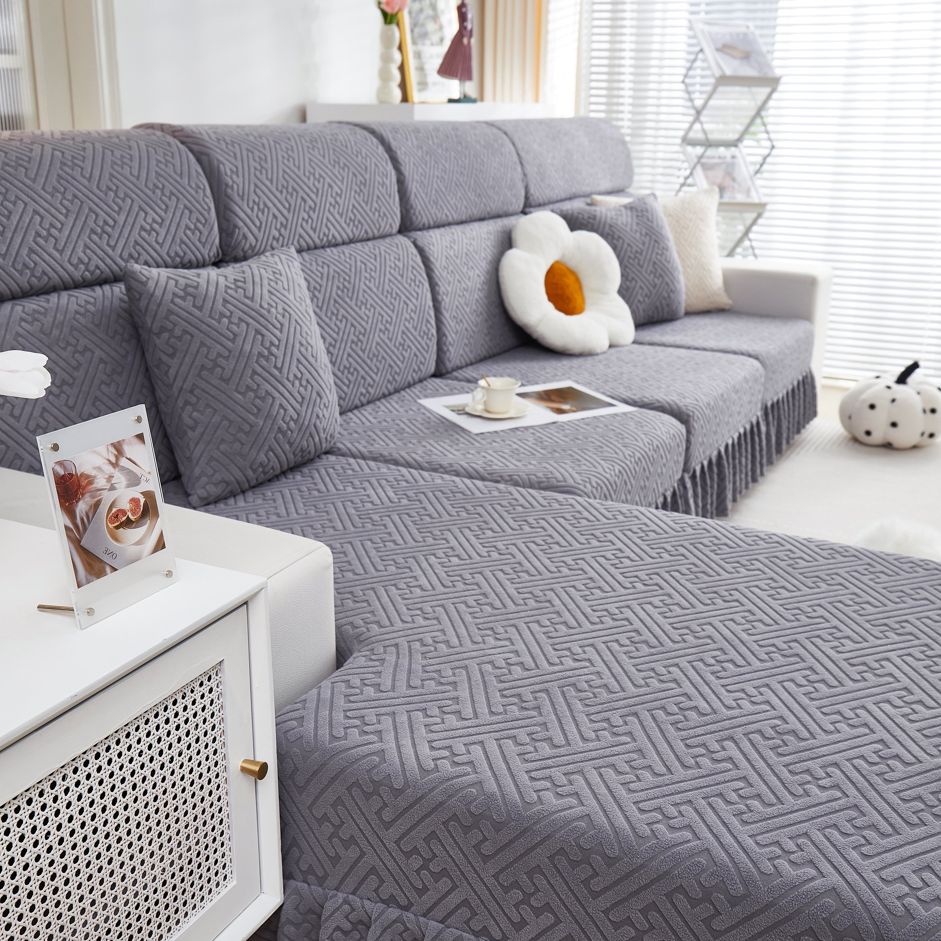 Stretch Sofa Covers With Skirt For Couch Seat And Cushion, Chaise, Sectional, 1/2/3/4 Seater Sofas