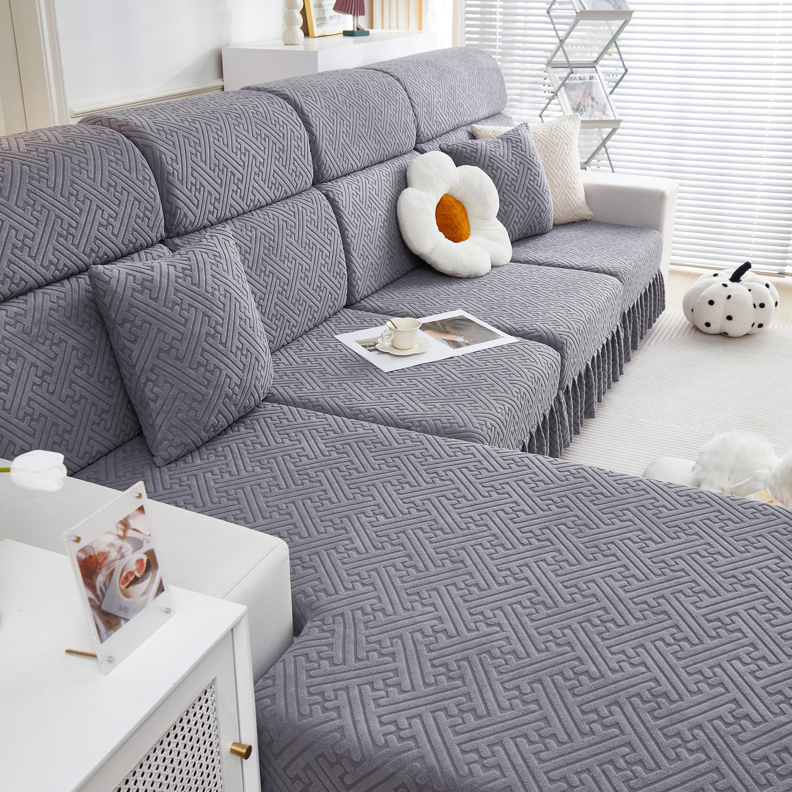 Stretch Sofa Covers With Skirt For Couch Seat And Cushion, Chaise, Sectional, 1/2/3/4 Seater Sofas