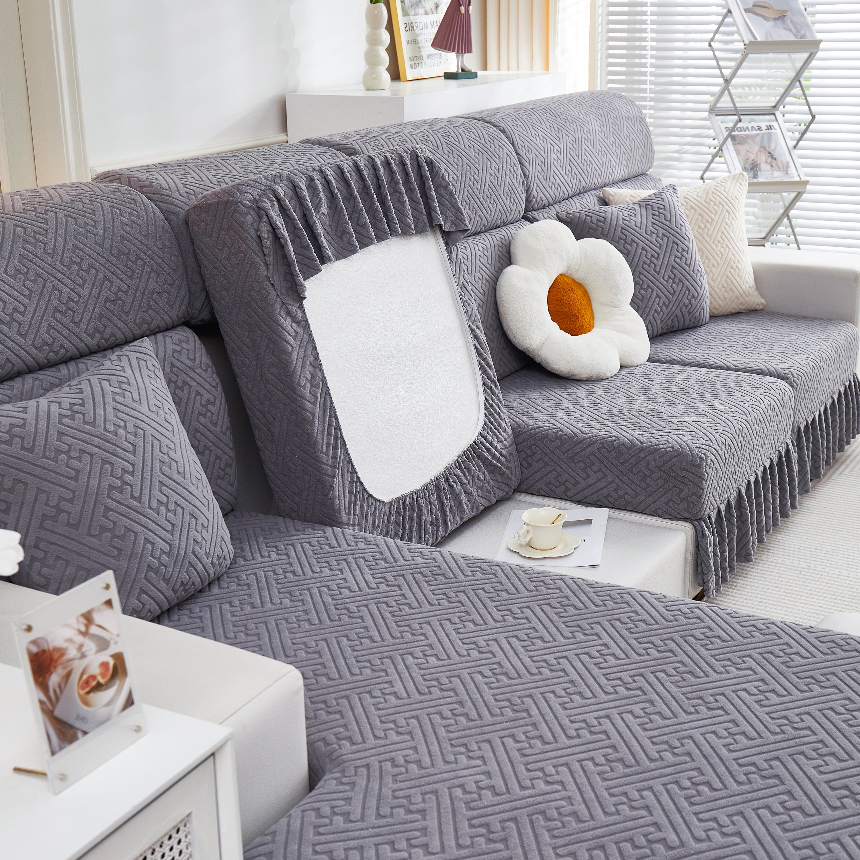 Stretch Sofa Covers With Skirt For Couch Seat And Cushion, Chaise, Sectional, 1/2/3/4 Seater Sofas