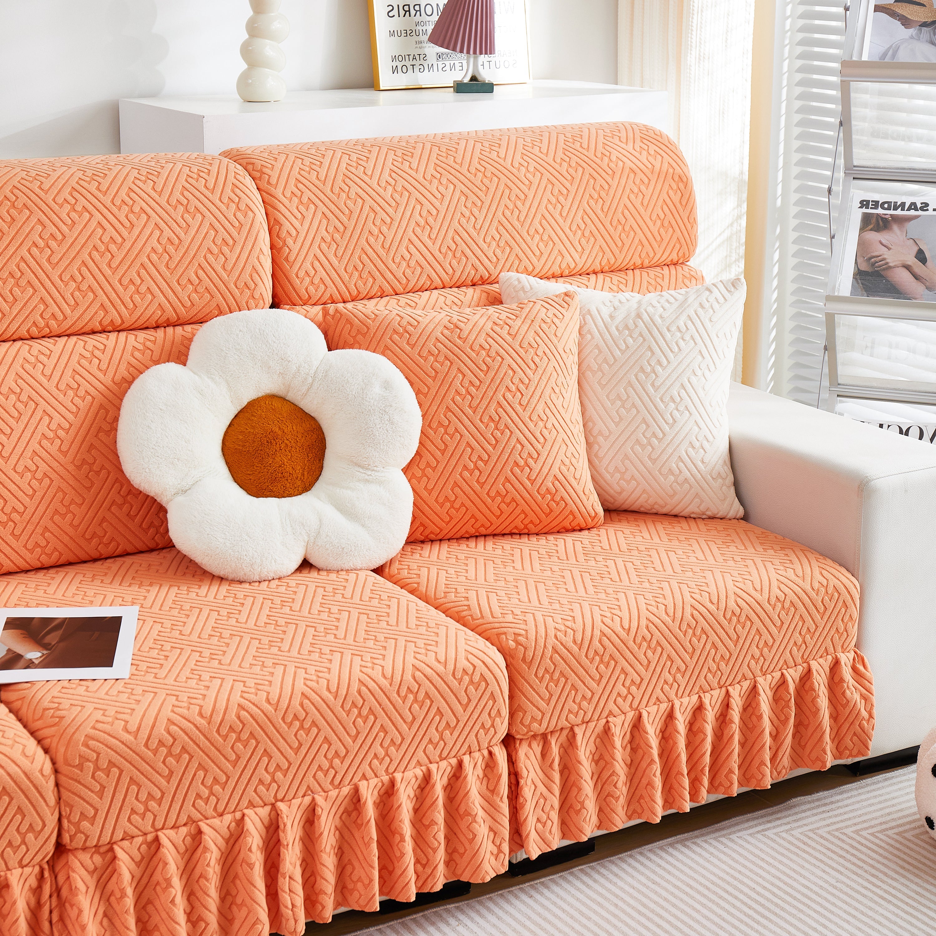Stretch Sofa Covers With Skirt For Couch Seat And Cushion, Chaise, Sectional, 1/2/3/4 Seater Sofas