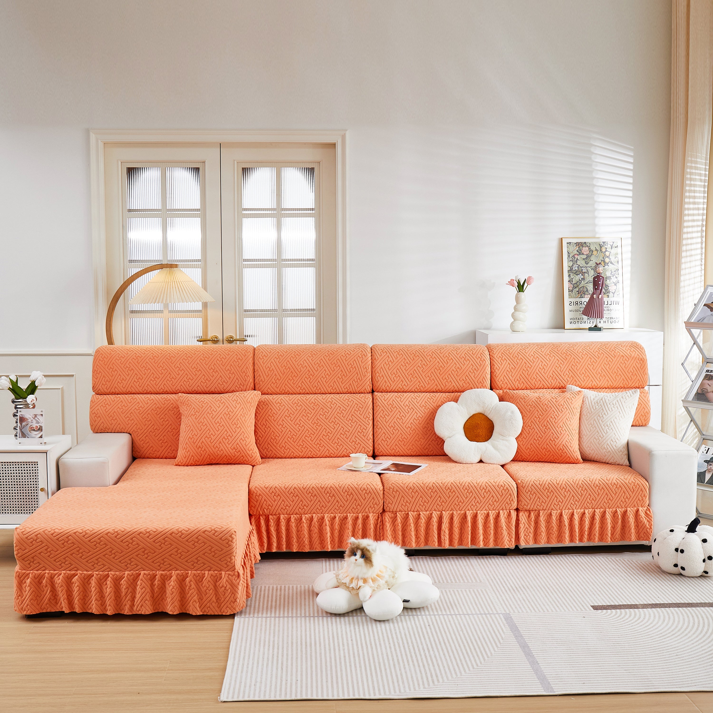 Stretch Sofa Covers With Skirt For Couch Seat And Cushion, Chaise, Sectional, 1/2/3/4 Seater Sofas