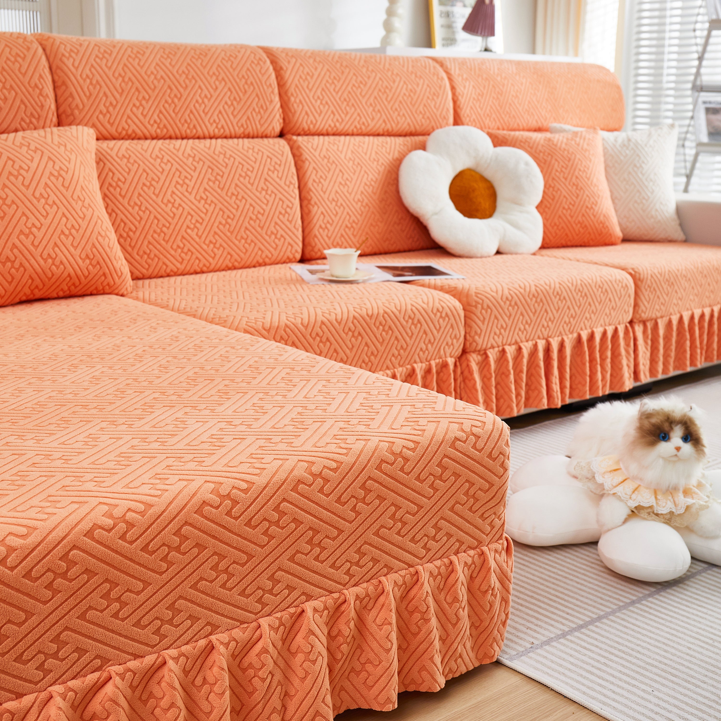 Stretch Sofa Covers With Skirt For Couch Seat And Cushion, Chaise, Sectional, 1/2/3/4 Seater Sofas
