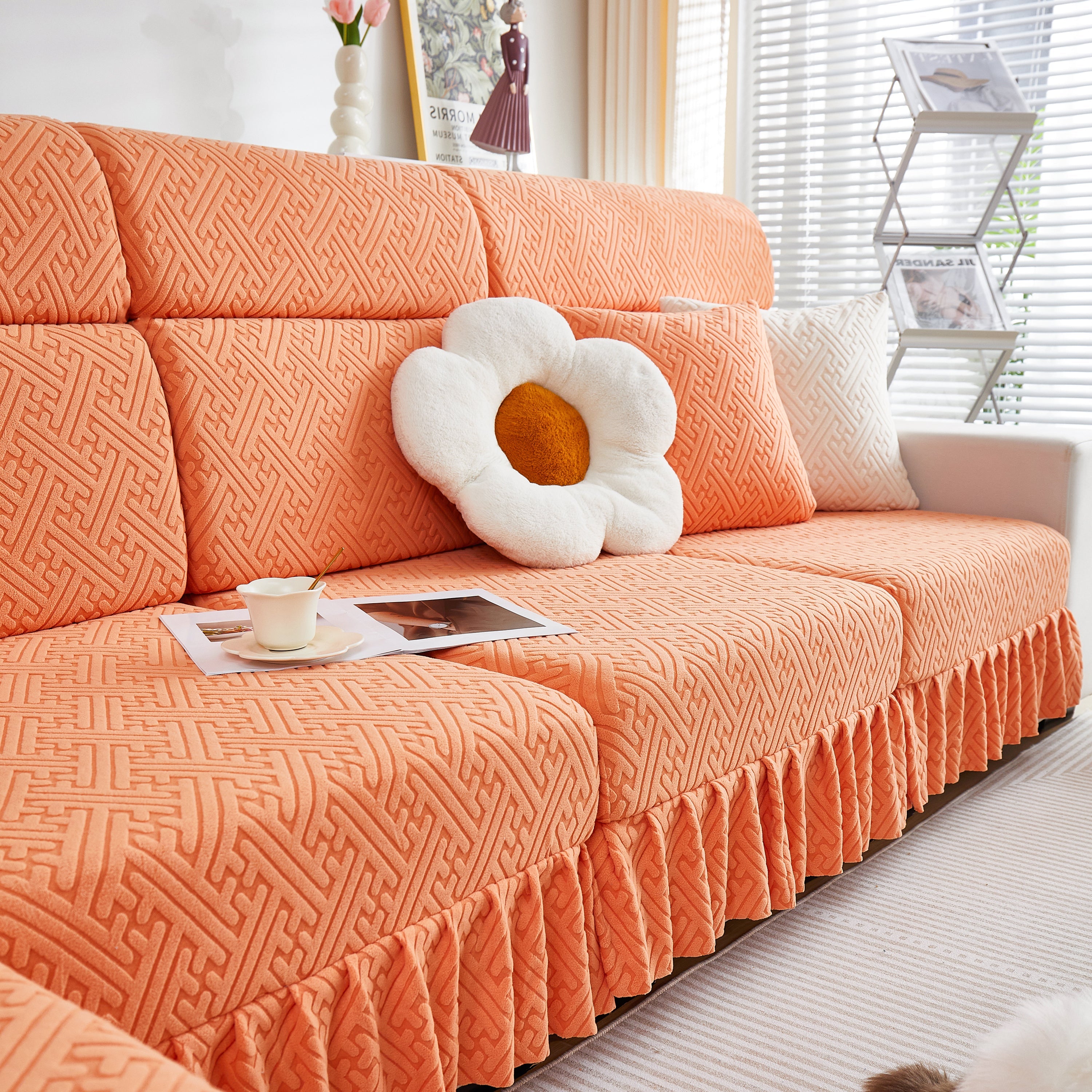 Stretch Sofa Covers With Skirt For Couch Seat And Cushion, Chaise, Sectional, 1/2/3/4 Seater Sofas