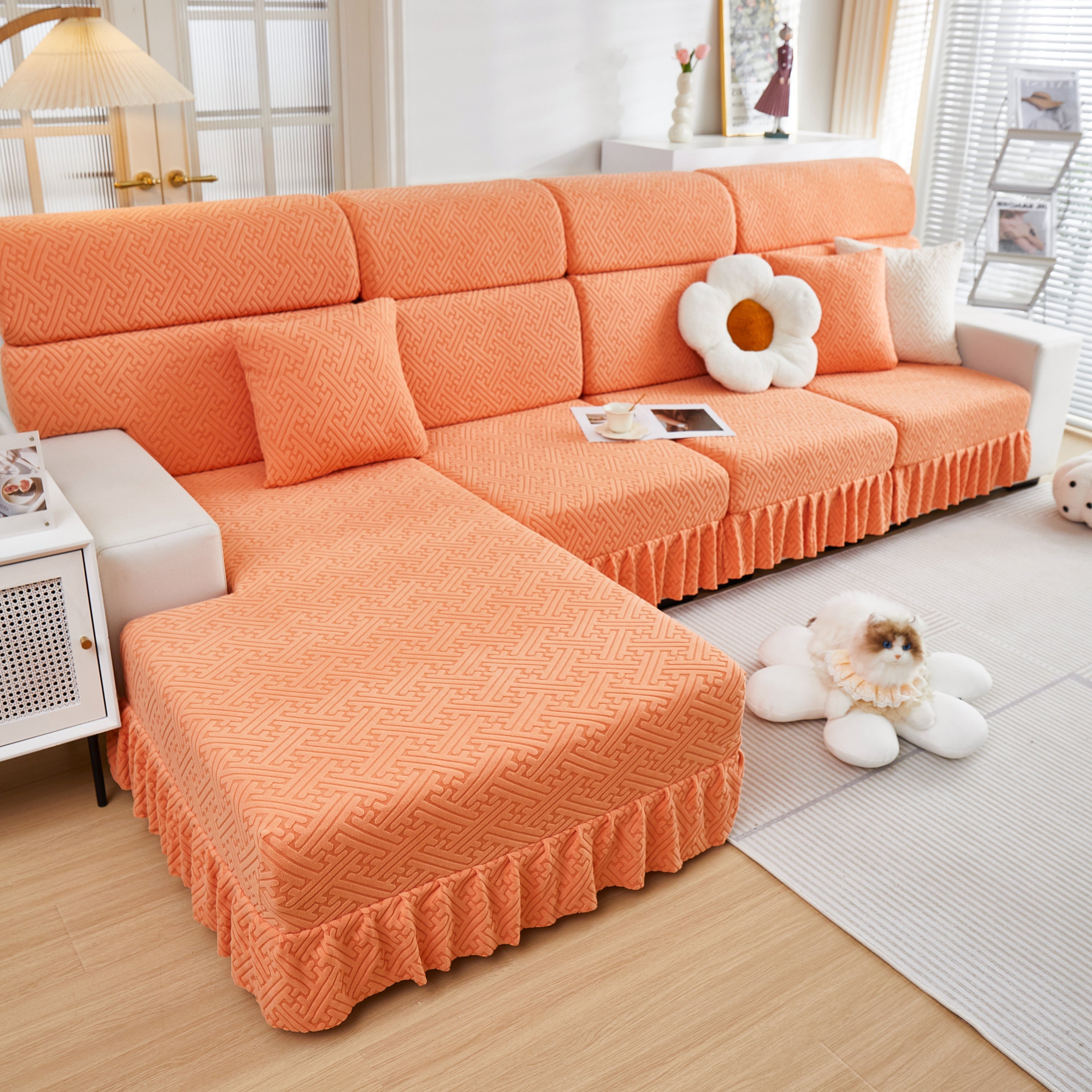 Stretch Sofa Covers With Skirt For Couch Seat And Cushion, Chaise, Sectional, 1/2/3/4 Seater Sofas