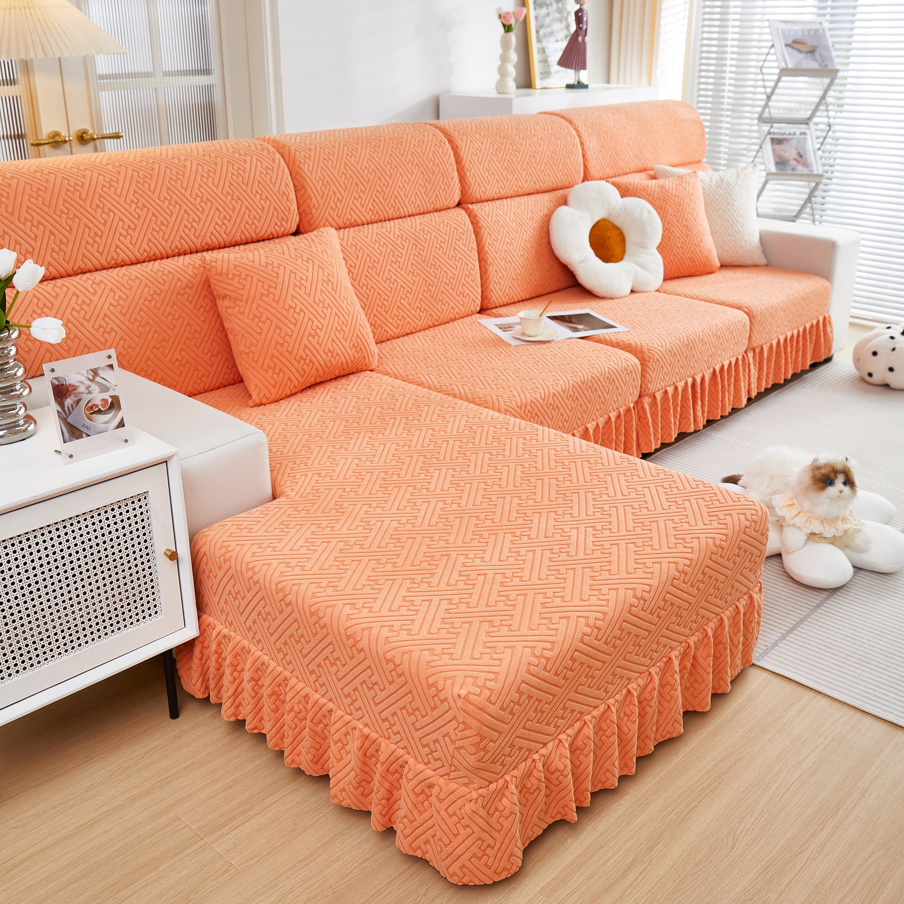 Stretch Sofa Covers With Skirt For Couch Seat And Cushion, Chaise, Sectional, 1/2/3/4 Seater Sofas
