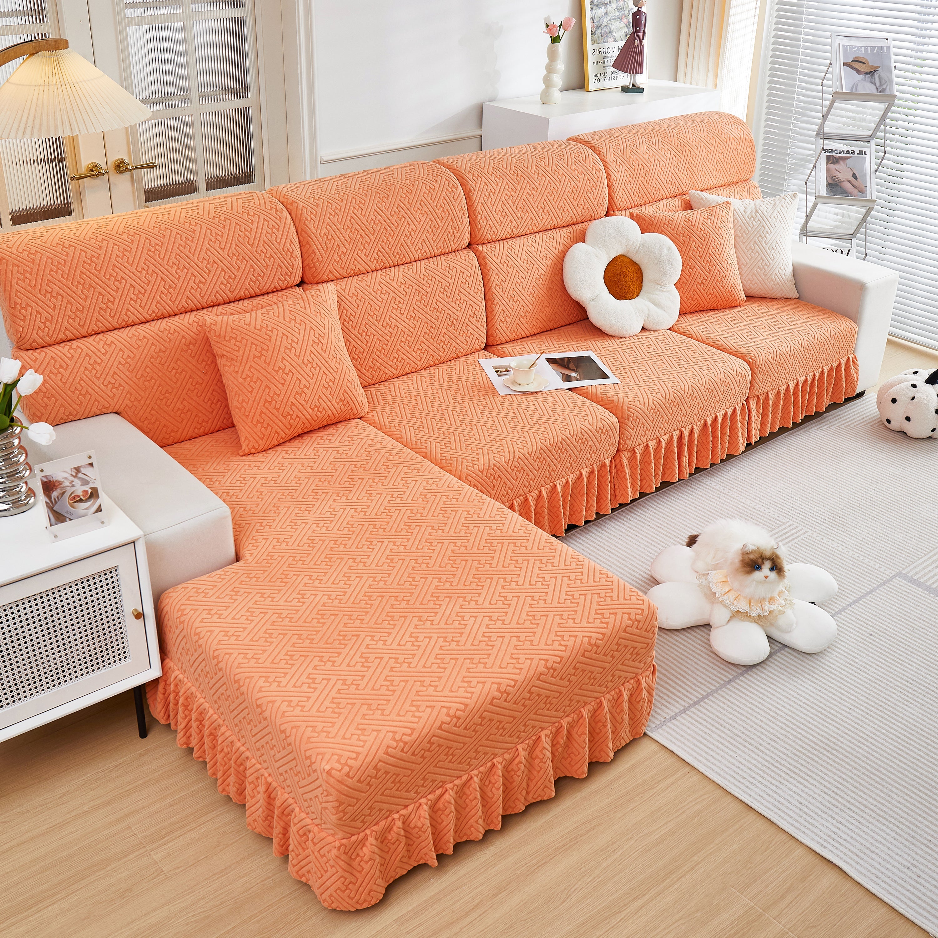 Stretch Sofa Covers With Skirt For Couch Seat And Cushion, Chaise, Sectional, 1/2/3/4 Seater Sofas