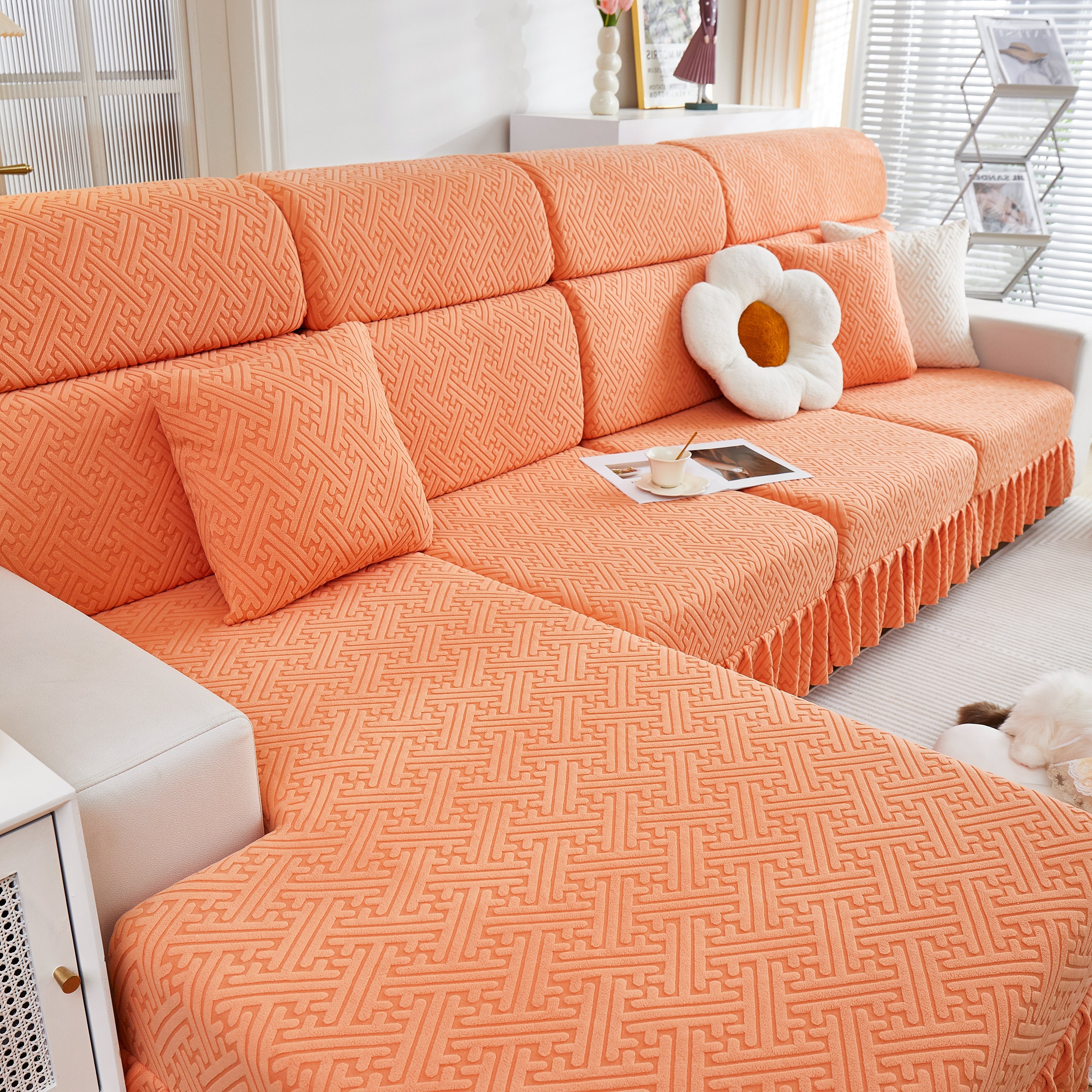 Stretch Sofa Covers With Skirt For Couch Seat And Cushion, Chaise, Sectional, 1/2/3/4 Seater Sofas