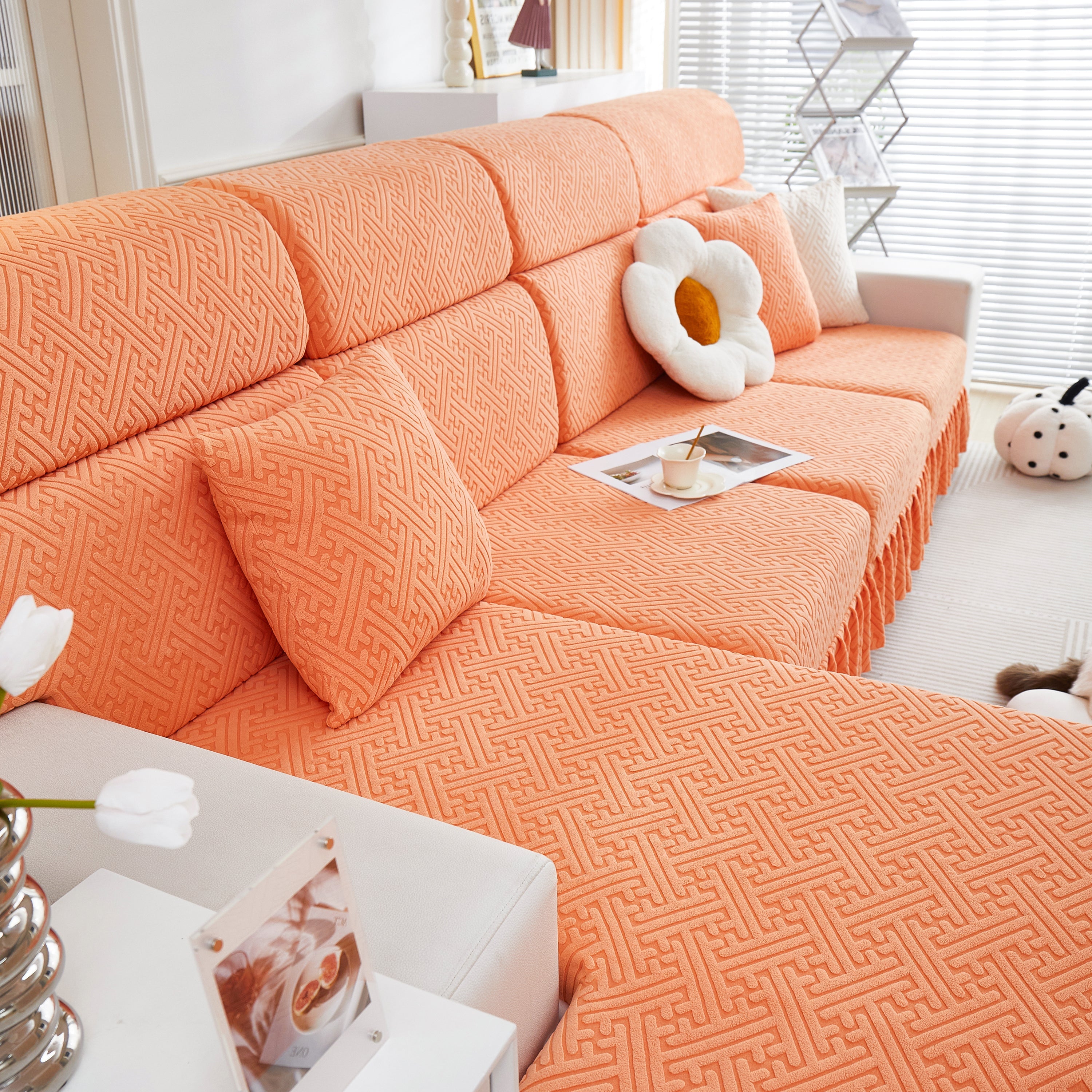 Stretch Sofa Covers With Skirt For Couch Seat And Cushion, Chaise, Sectional, 1/2/3/4 Seater Sofas