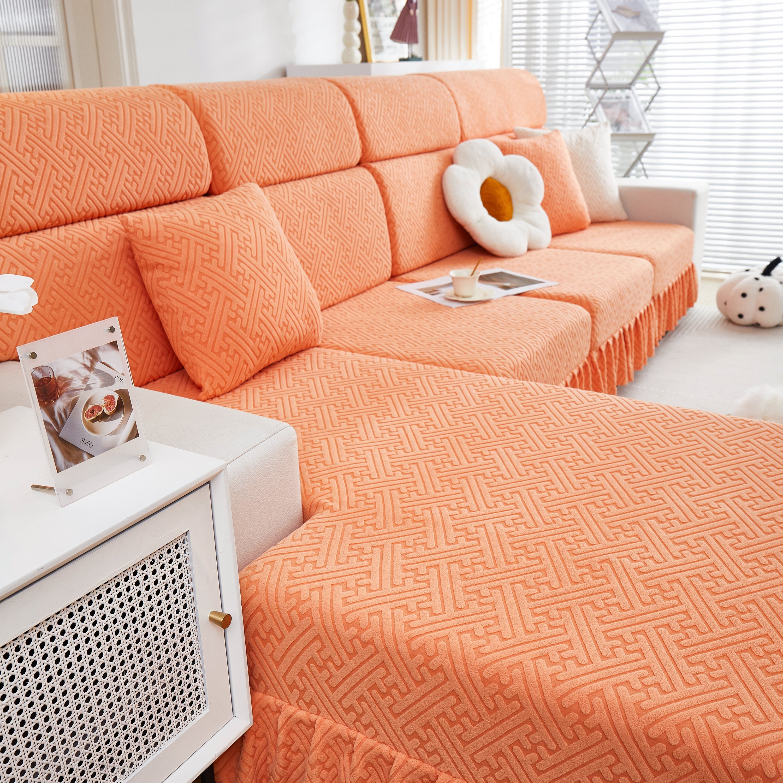Stretch Sofa Covers With Skirt For Couch Seat And Cushion, Chaise, Sectional, 1/2/3/4 Seater Sofas